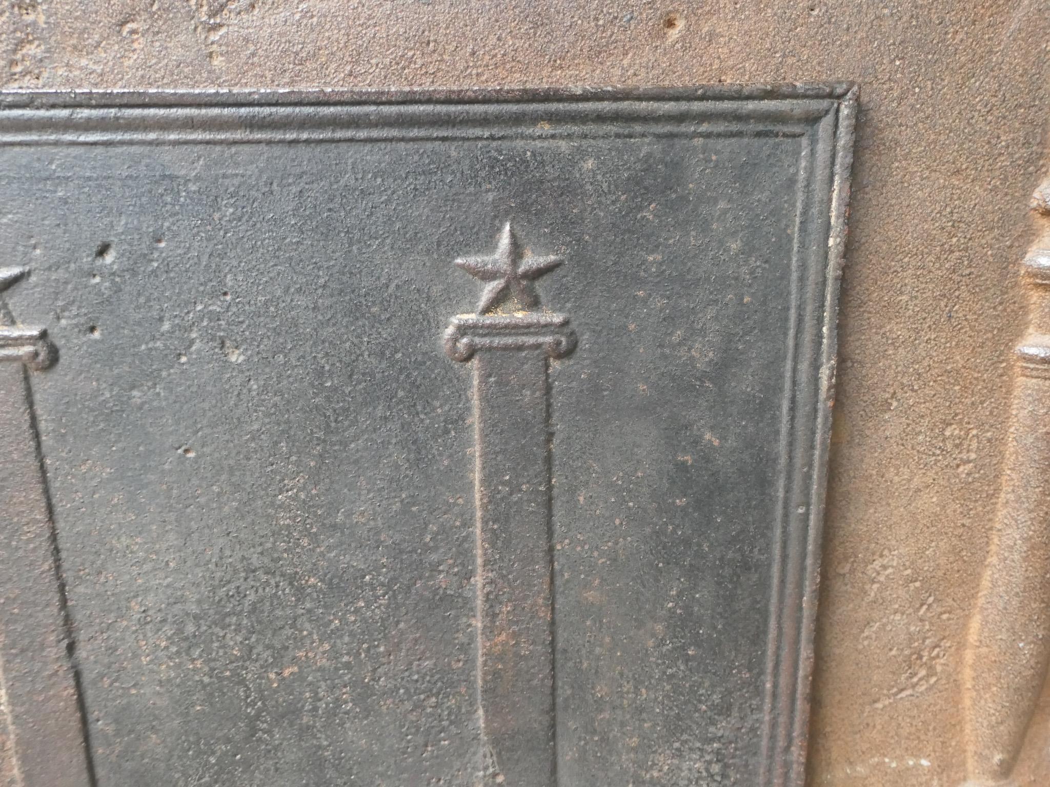 Iron Antique French 'Pillars of Freedom' Fireback / Backsplash, 18th - 19th C. For Sale