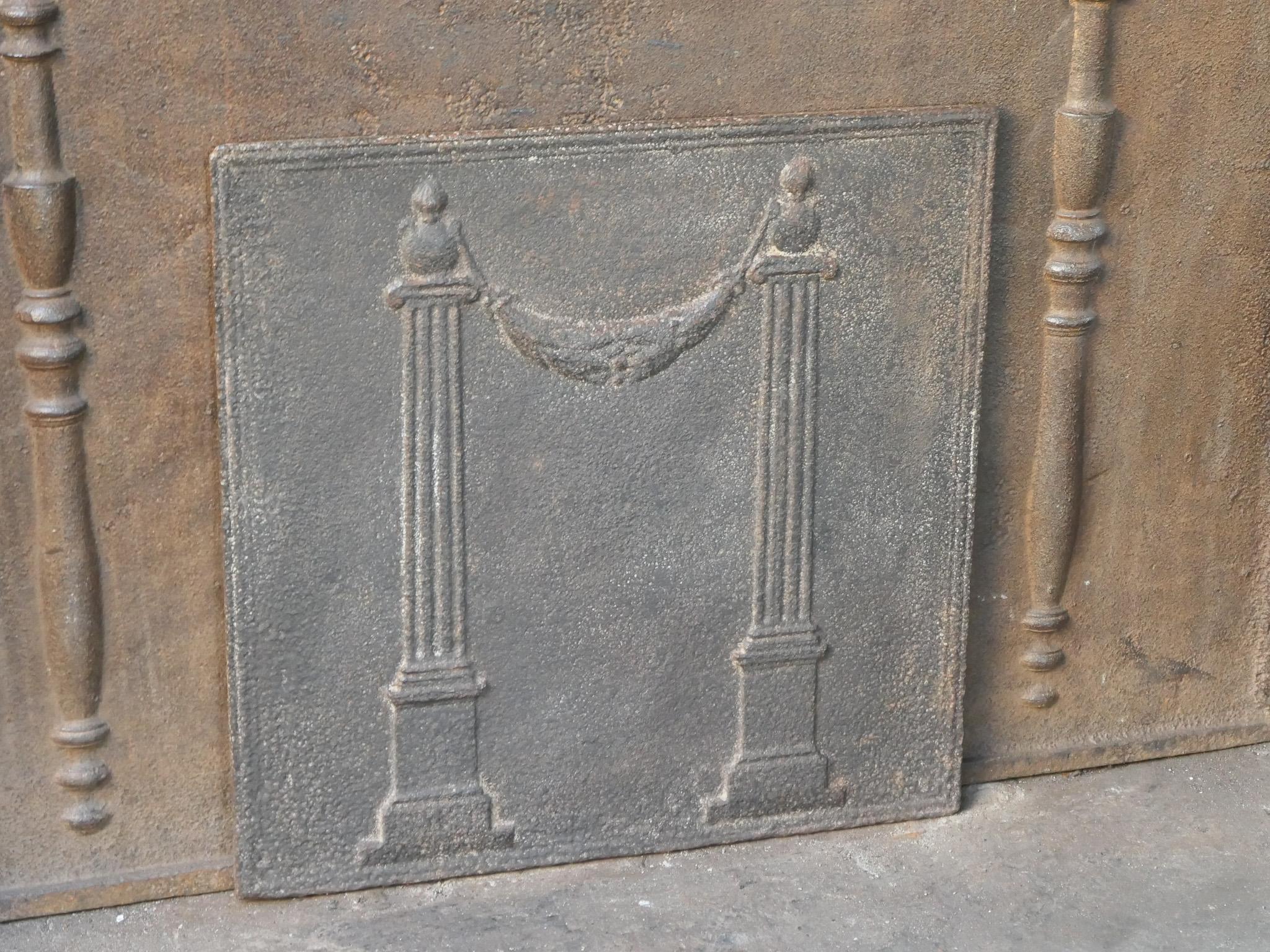 Iron Antique French 'Pillars of Freedom' Fireback / Backsplash, 18th - 19th C. For Sale