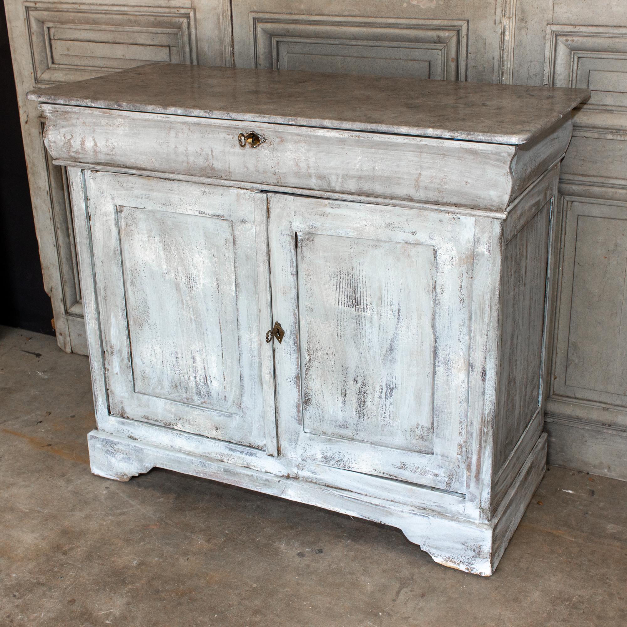 Antique French Pine Buffet in Hand-Painted Distressed Greige Finish 14