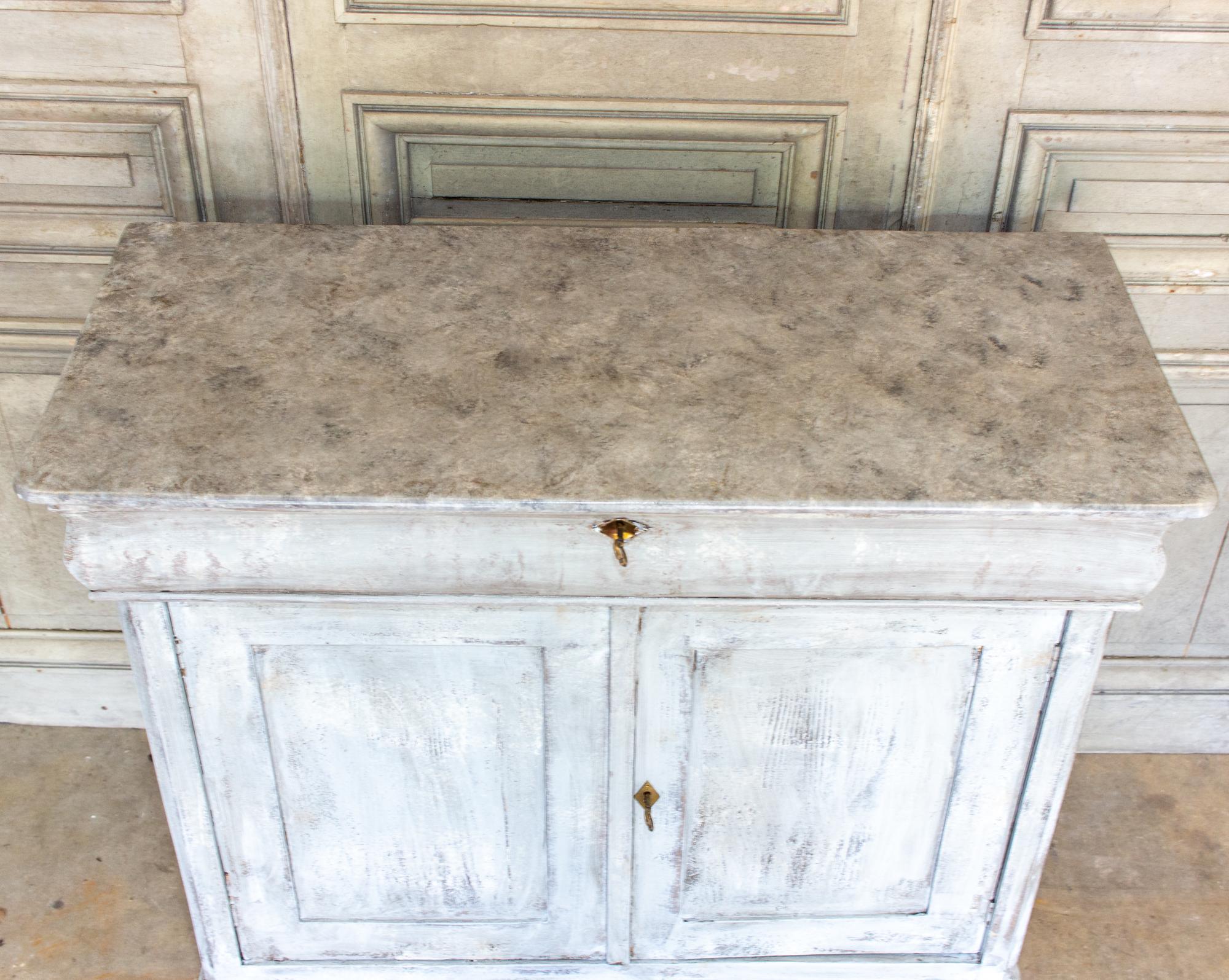 Antique French Pine Buffet in Hand-Painted Distressed Greige Finish 1