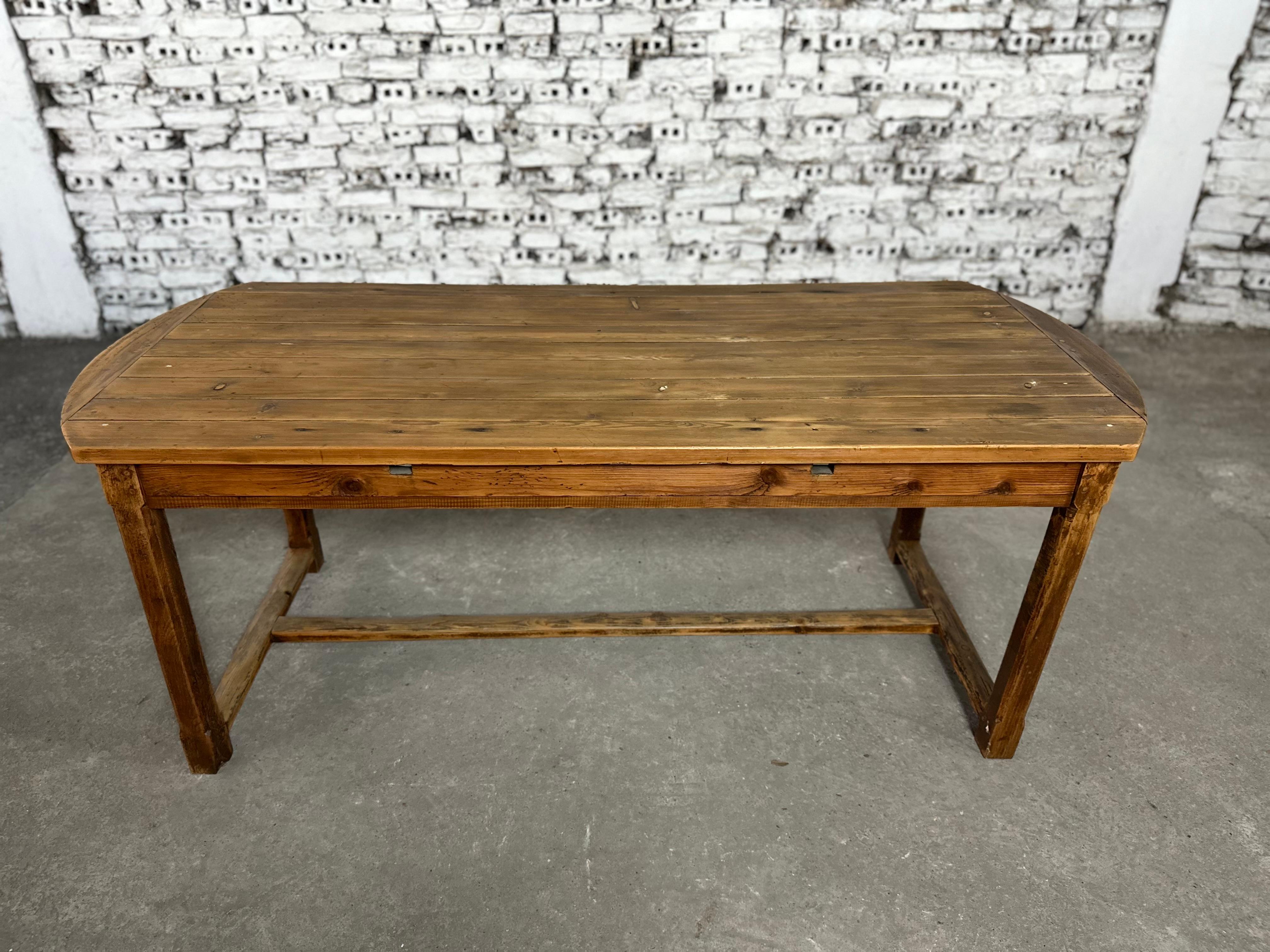 Antique French Pine Farmhouse Dining or Writing Table W Single Drawer In Good Condition In Bridgeport, CT