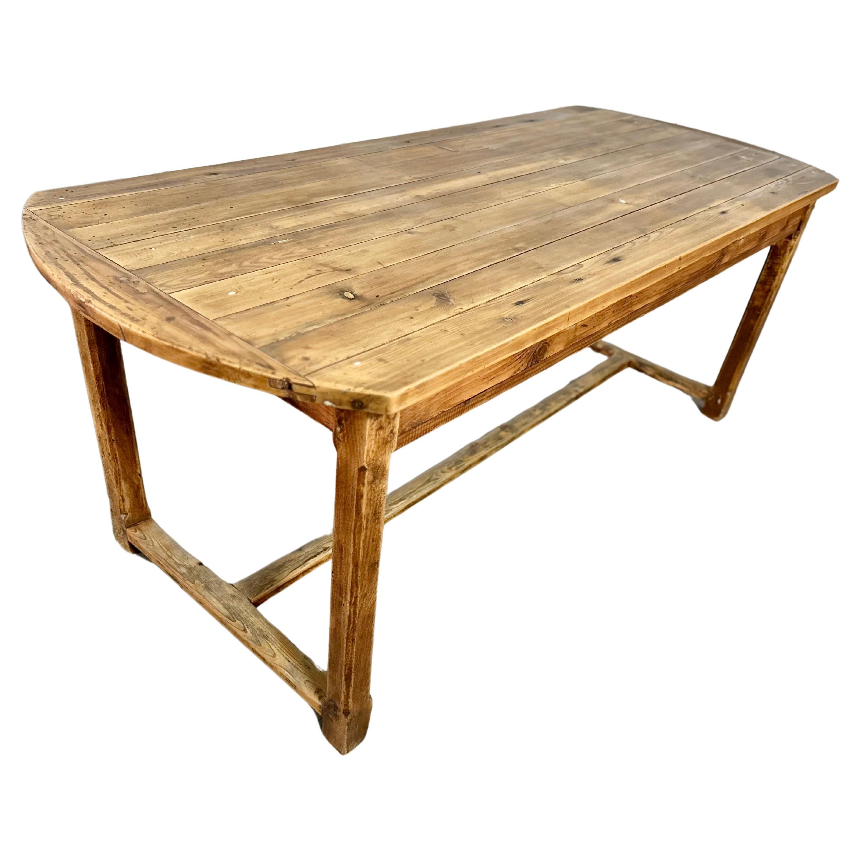 Antique French Pine Farmhouse Dining or Writing Table W Single Drawer