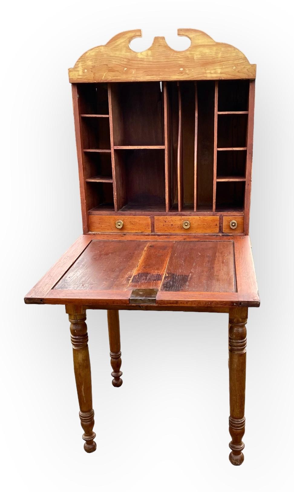 Antique French Pine Louis Philippe Drop Lid Farm Desk 12