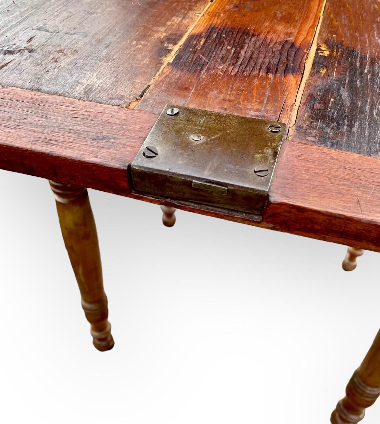 Brass Antique French Pine Louis Philippe Drop Lid Farm Desk