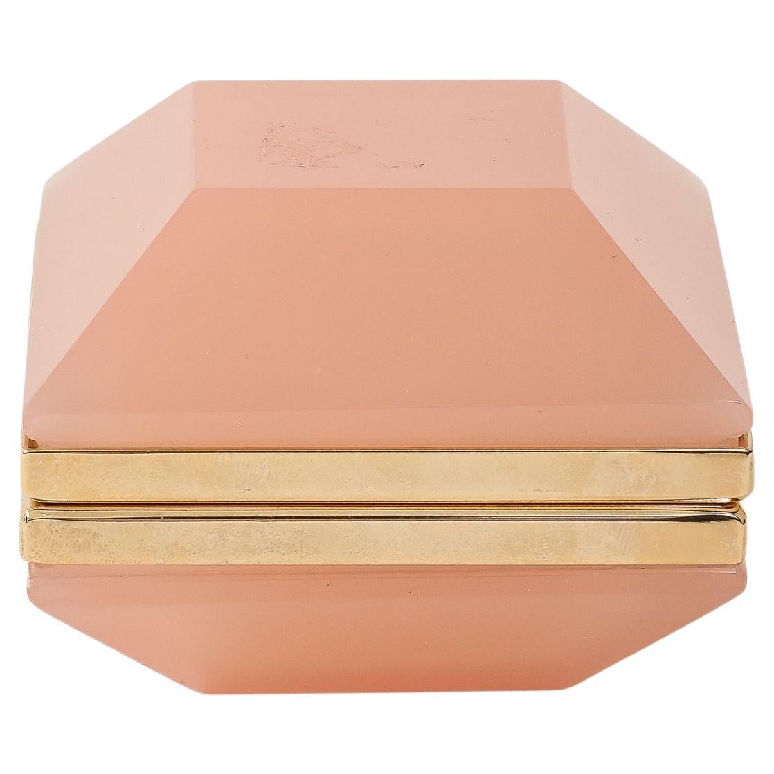 Antique French Pink Beveled Square Opaline Box, Anfang 20.