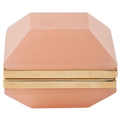 Antique French Pink Beveled Square Opaline Box, Early 20th C.