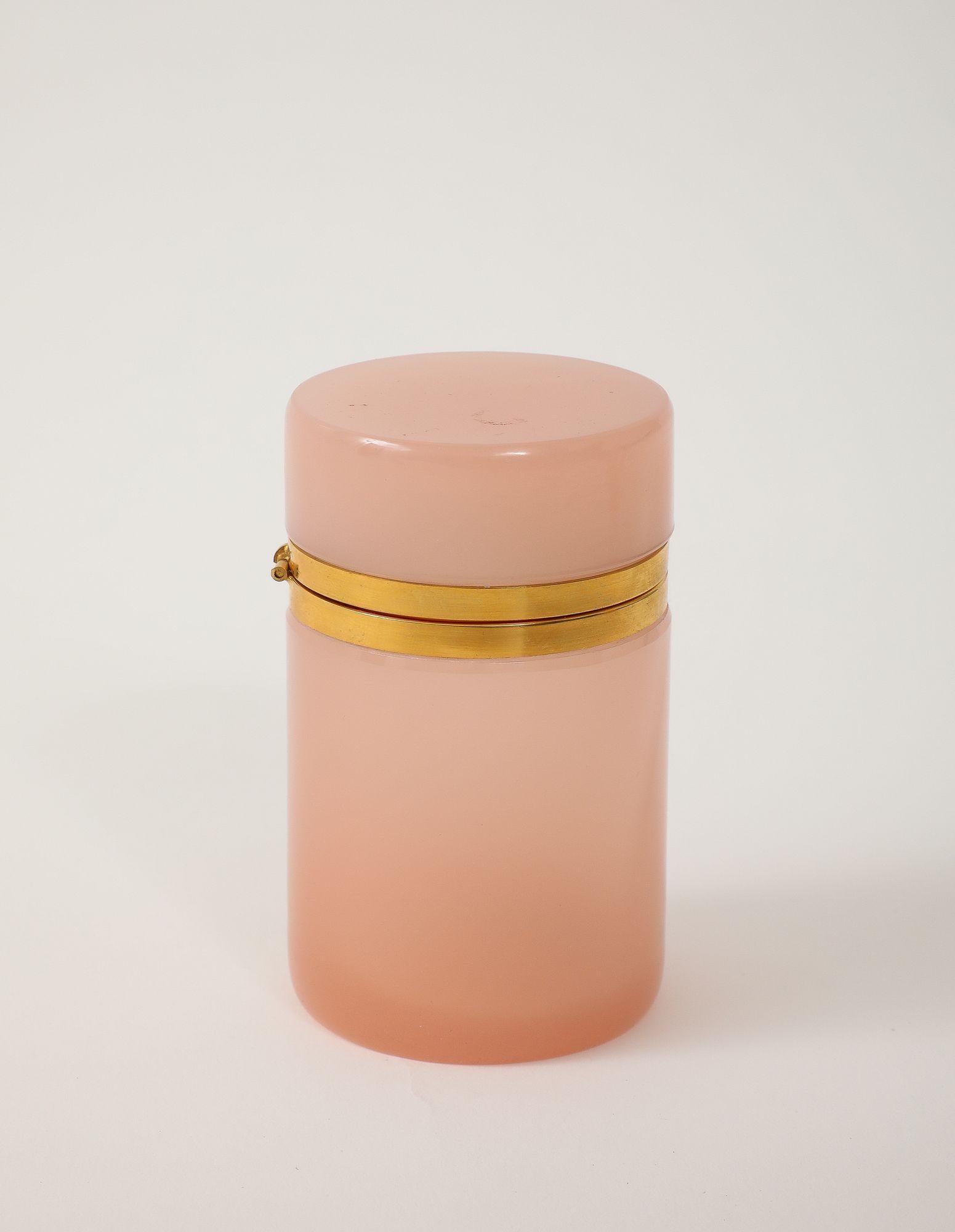 Verre opalin Antique French Cylindrical Opaline Box, Early 20th C. en vente