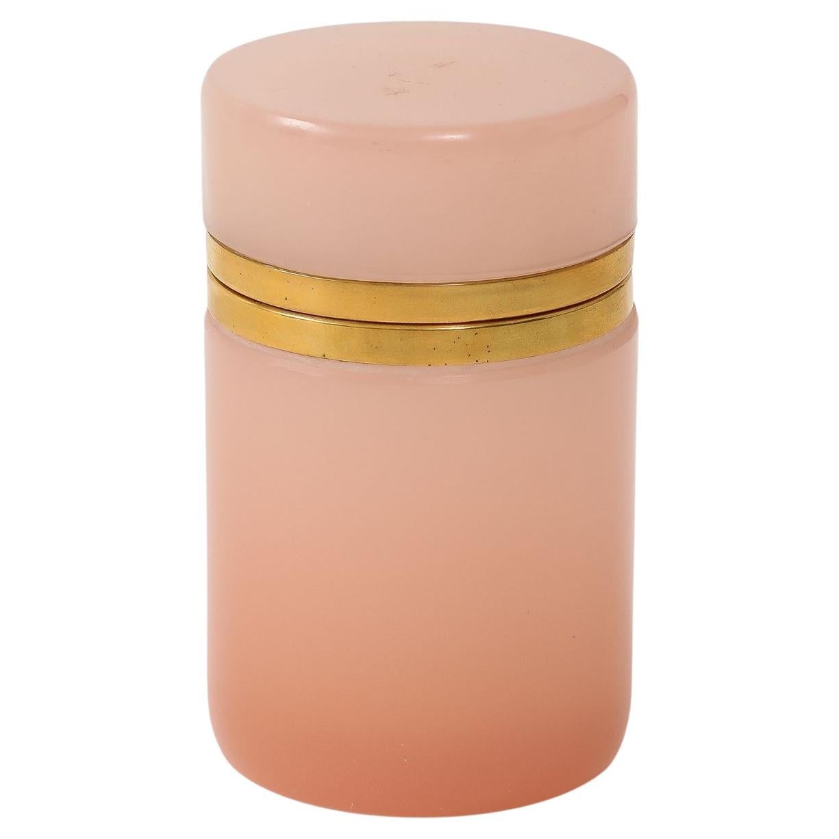 Antique French Pink Cylindrical Opaline Box, Early 20th C.