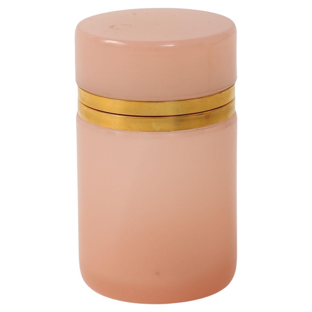 Antique French Pink Cylindrical Opaline Box, Early 20th C.