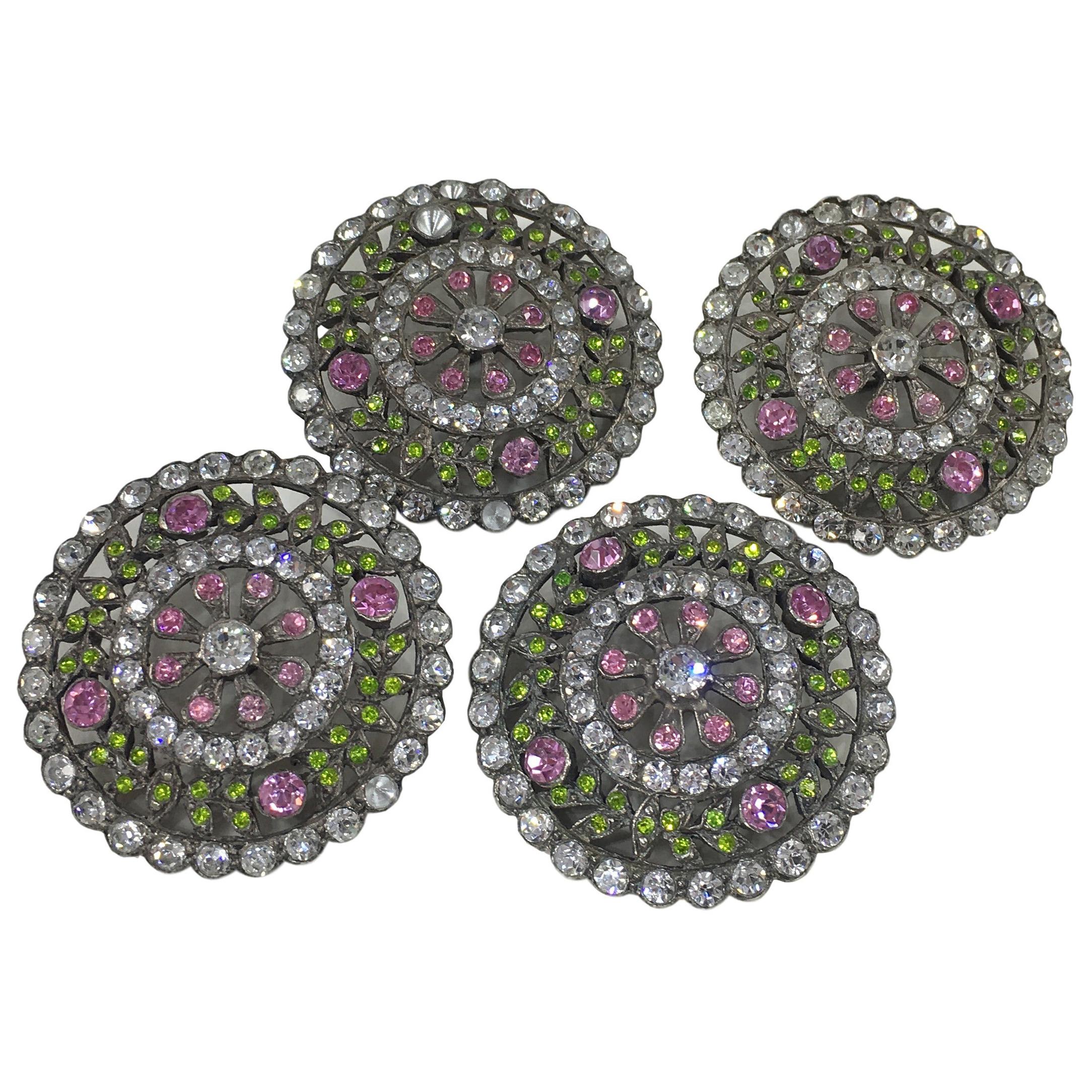 Antique French Pink Green Paste Buttons