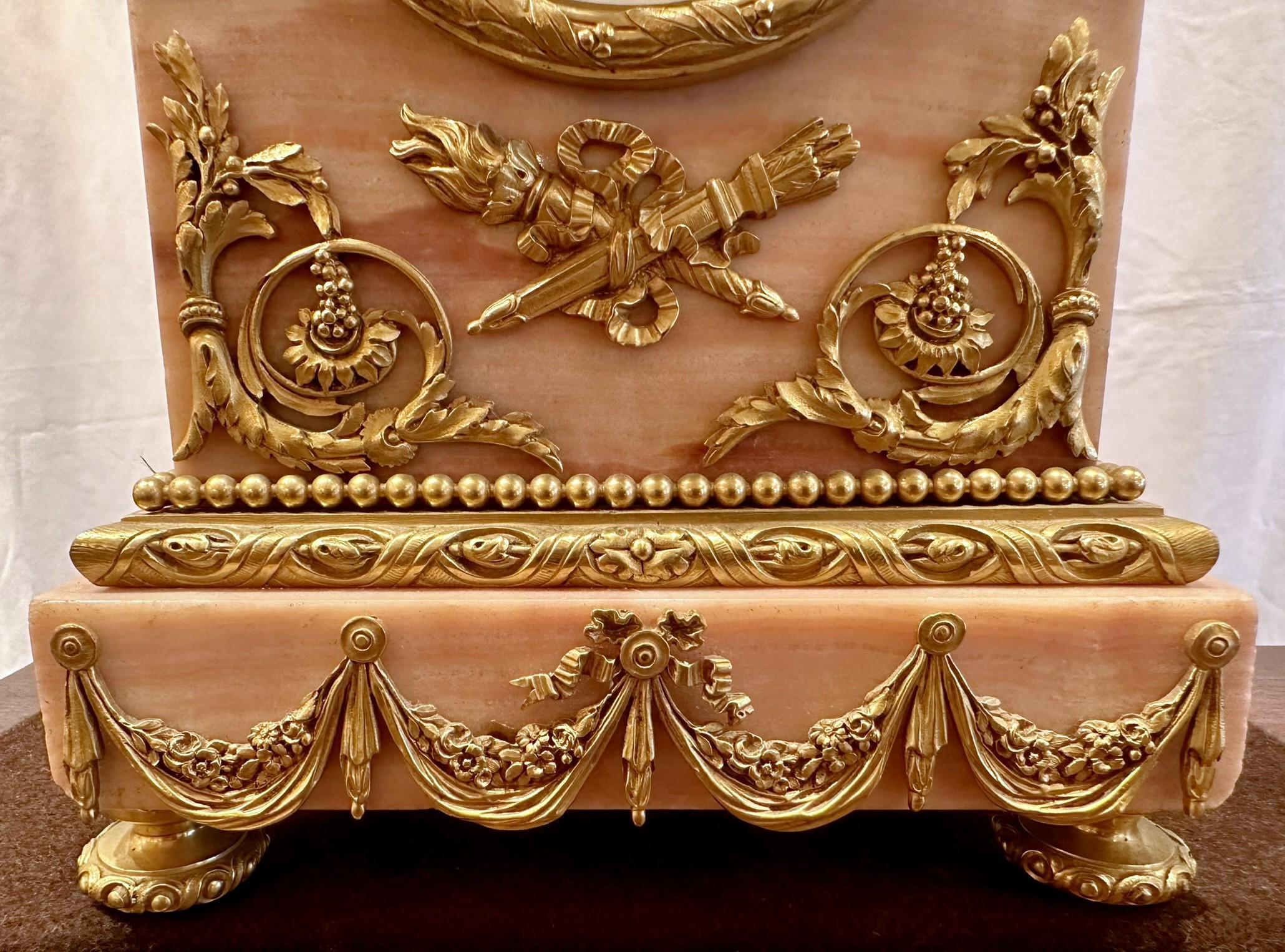 Antique French Pink Marble & Ormolu 3 Piece Clock Garniture Set, Circa 1880-1890 For Sale 2