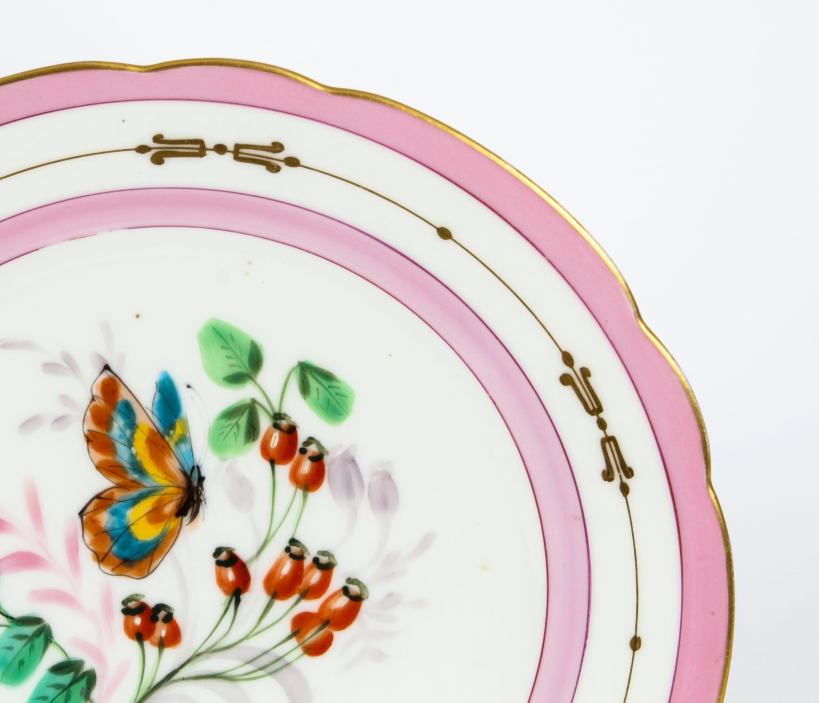 Français Assiette de cabinet française ancienne en porcelaine rose 1880 siècle en vente