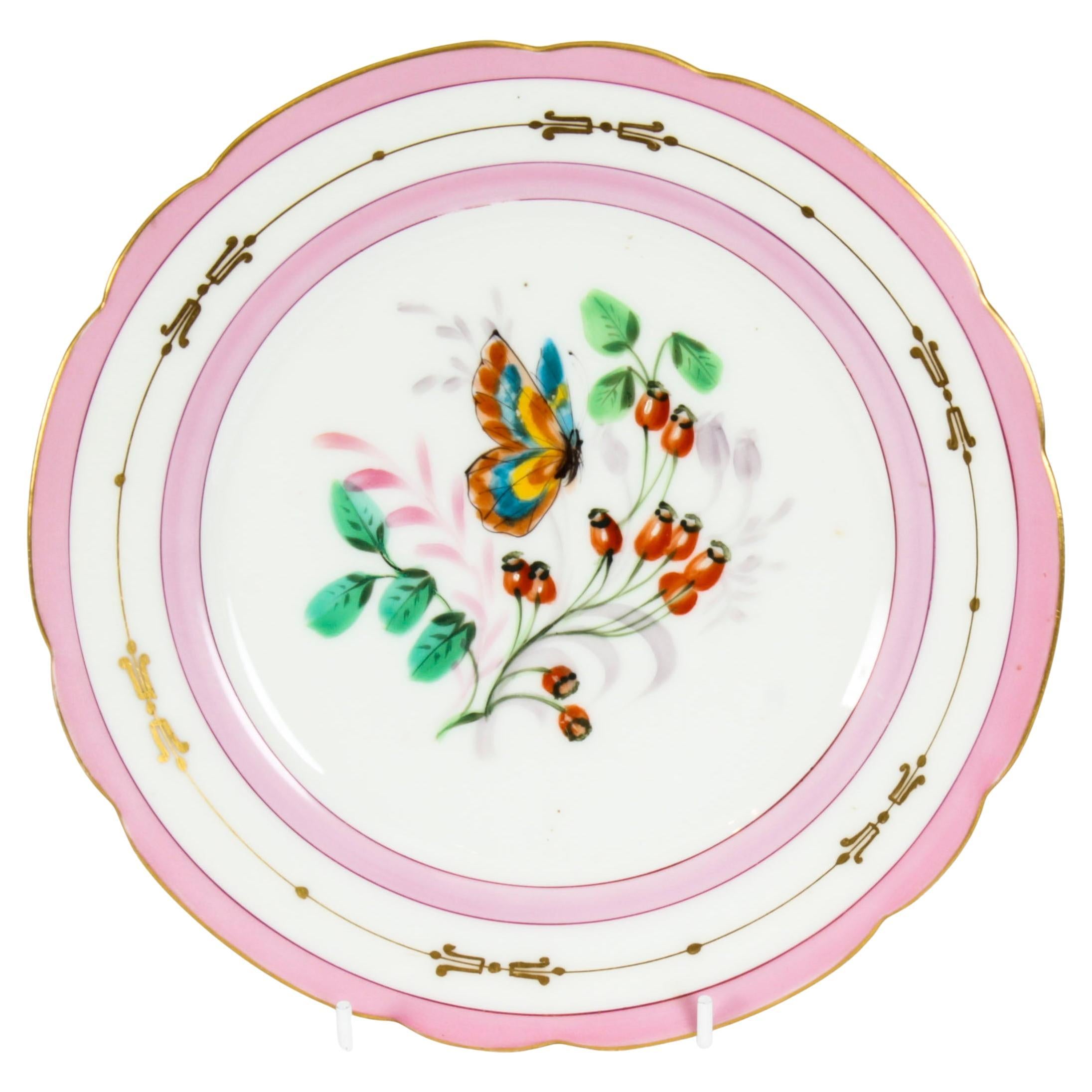 Antique French Pink Porcelain Cabinet Plate, 19th Century For Sale