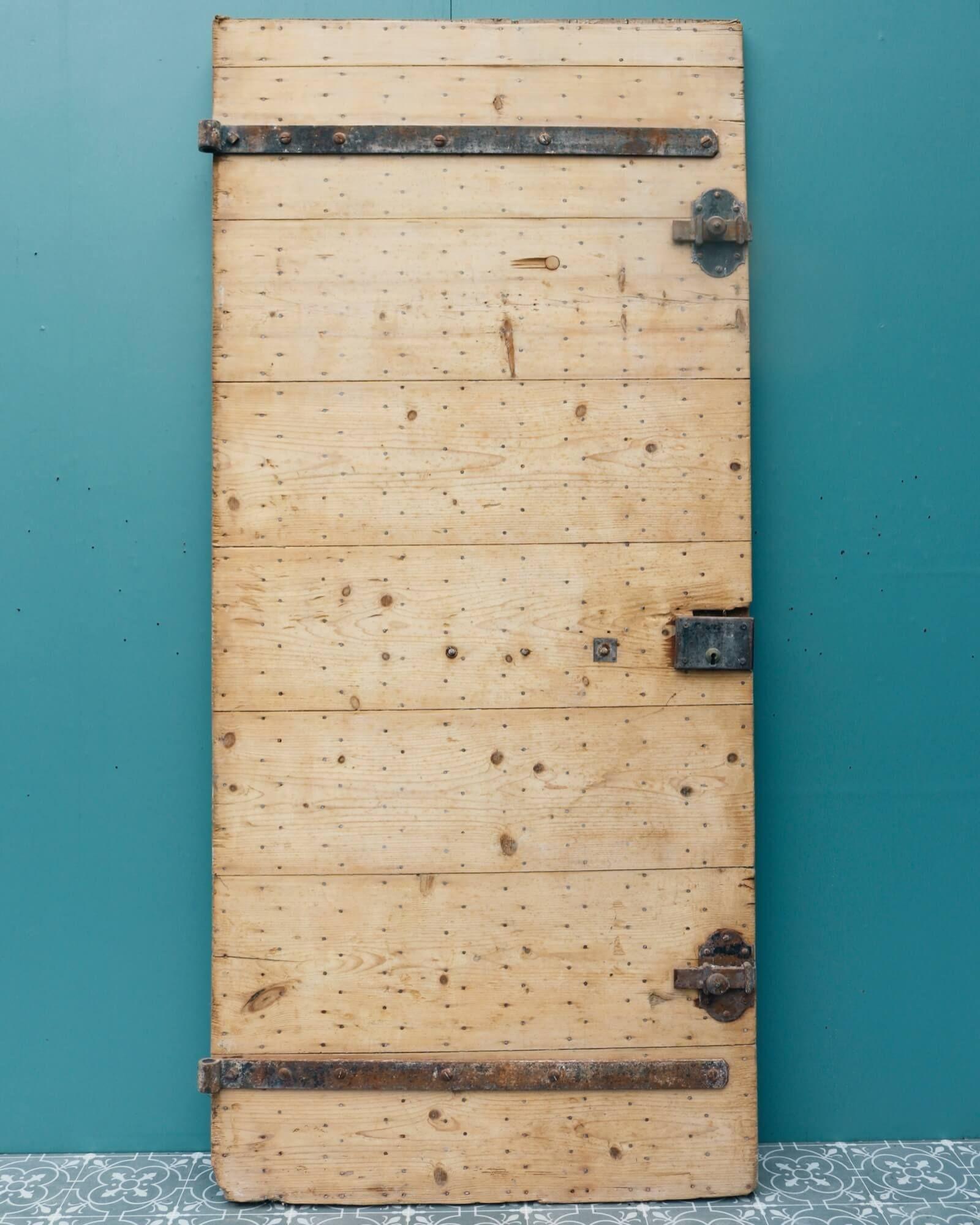 Antique French Pitch Pine Exterior Door In Fair Condition For Sale In Wormelow, Herefordshire