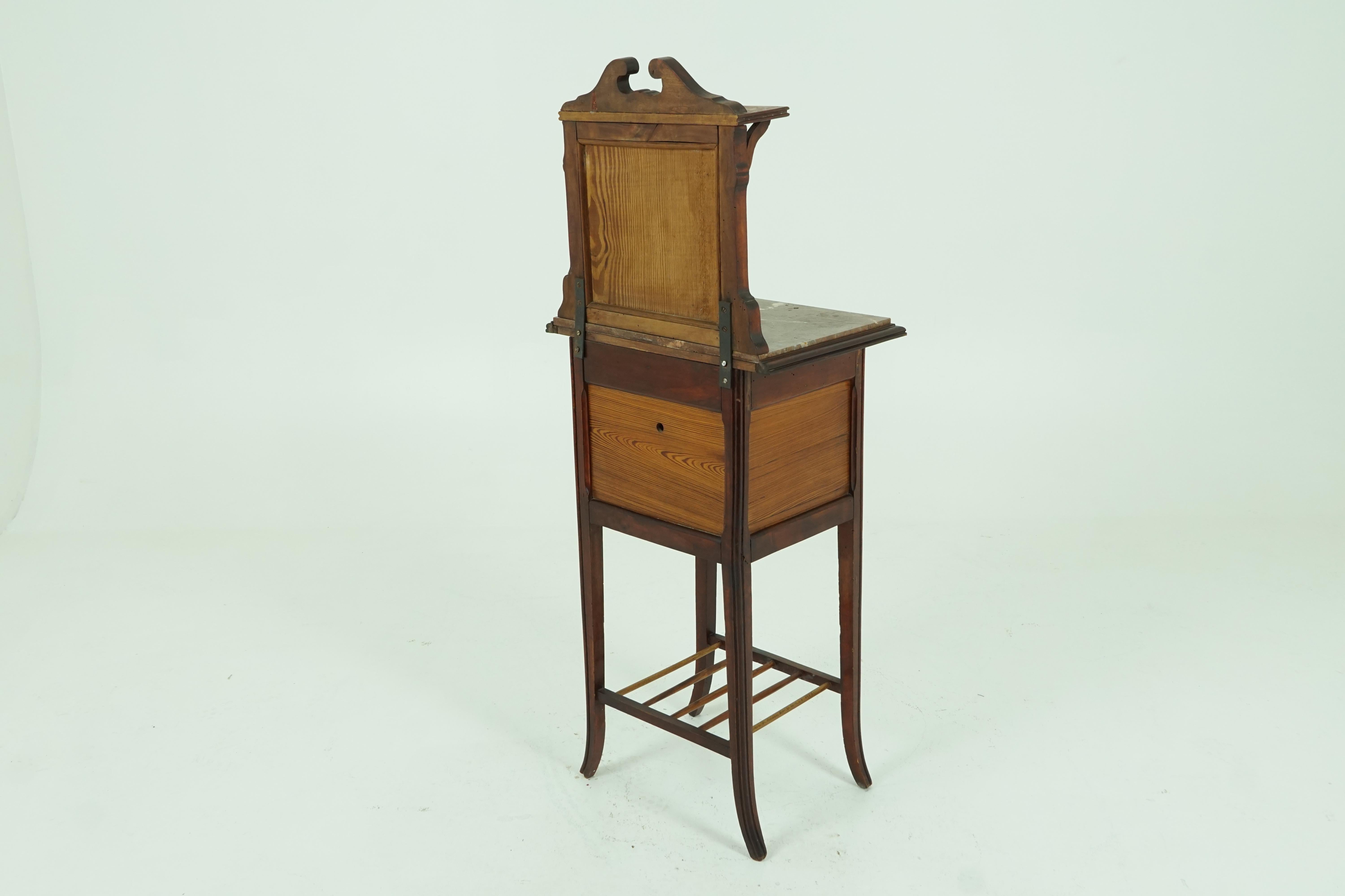 Early 20th Century Antique French Pitch Pine, Walnut Marble Top Nightstand, France 1900, H056