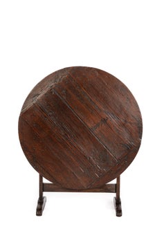 Antique French Pitch Pine warm brown round occasional table Vigneron