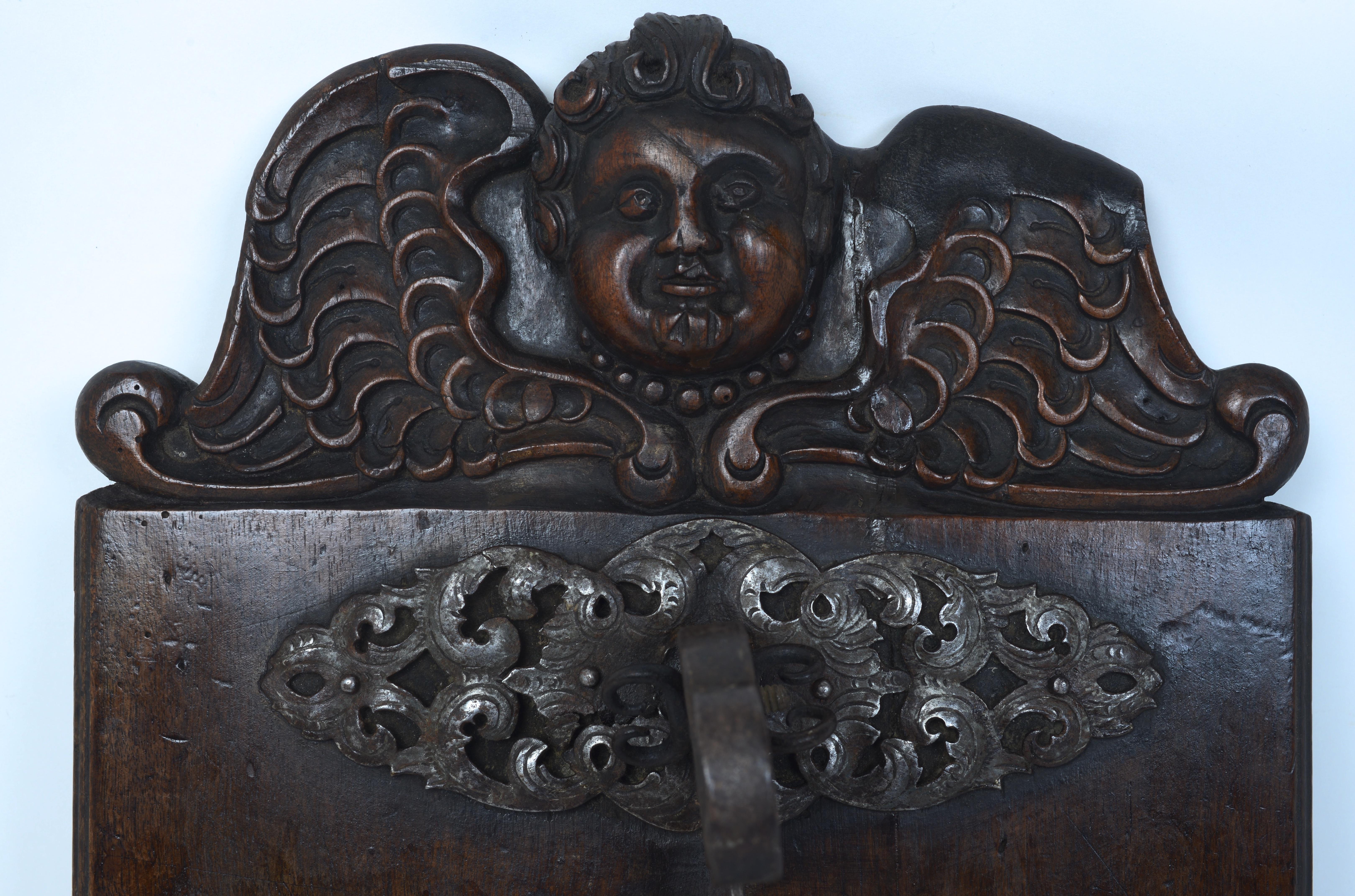 Antique French Planche à Pain Bread Cutting Board With Attached Iron Knife 18th For Sale 4