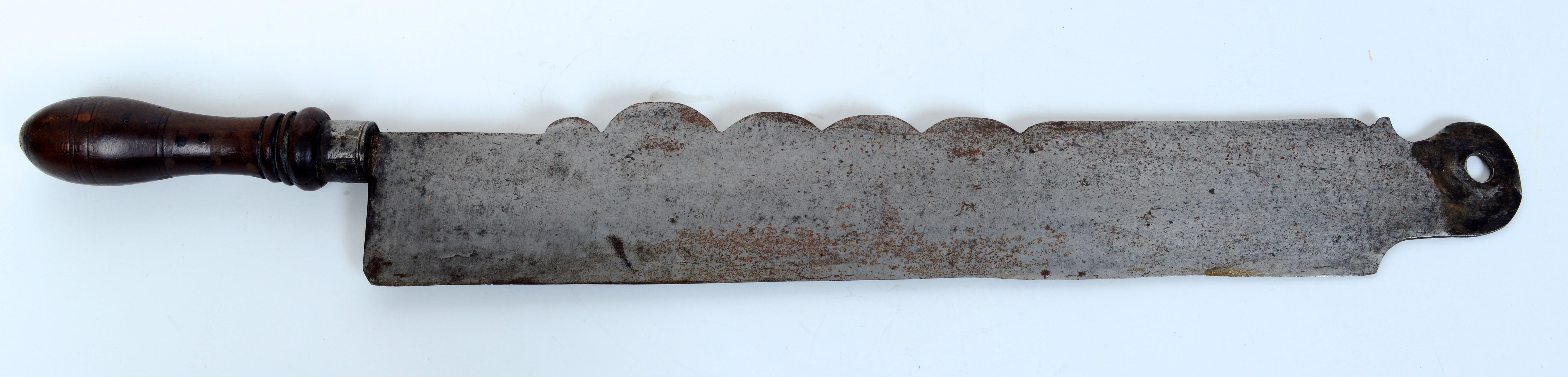 Carved Antique French Planche à Pain Bread Cutting Board With Attached Iron Knife 18th For Sale