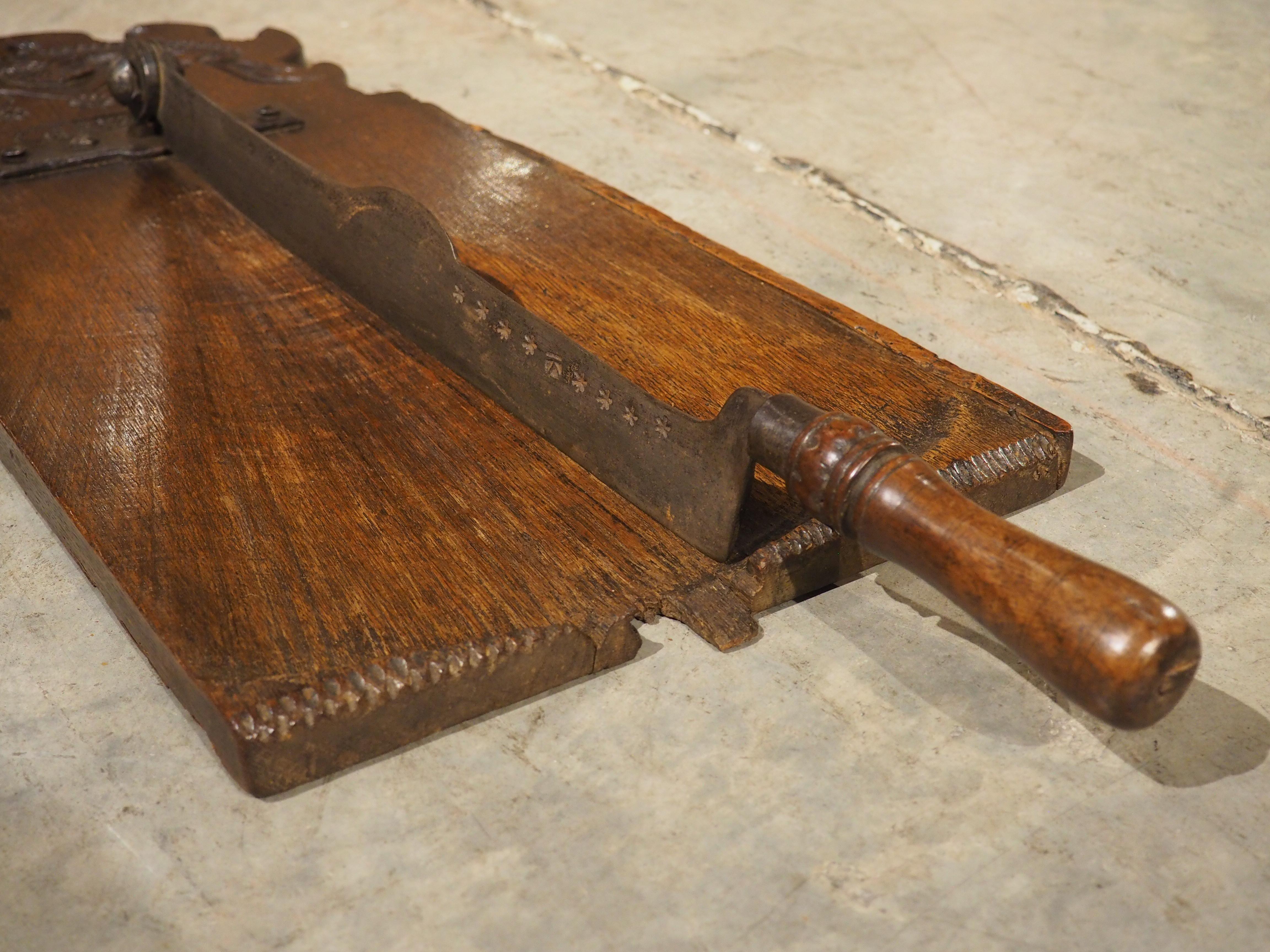 Antique French Planche à Pain Bread Cutting Board with Iron Blade, Dated 1801 5