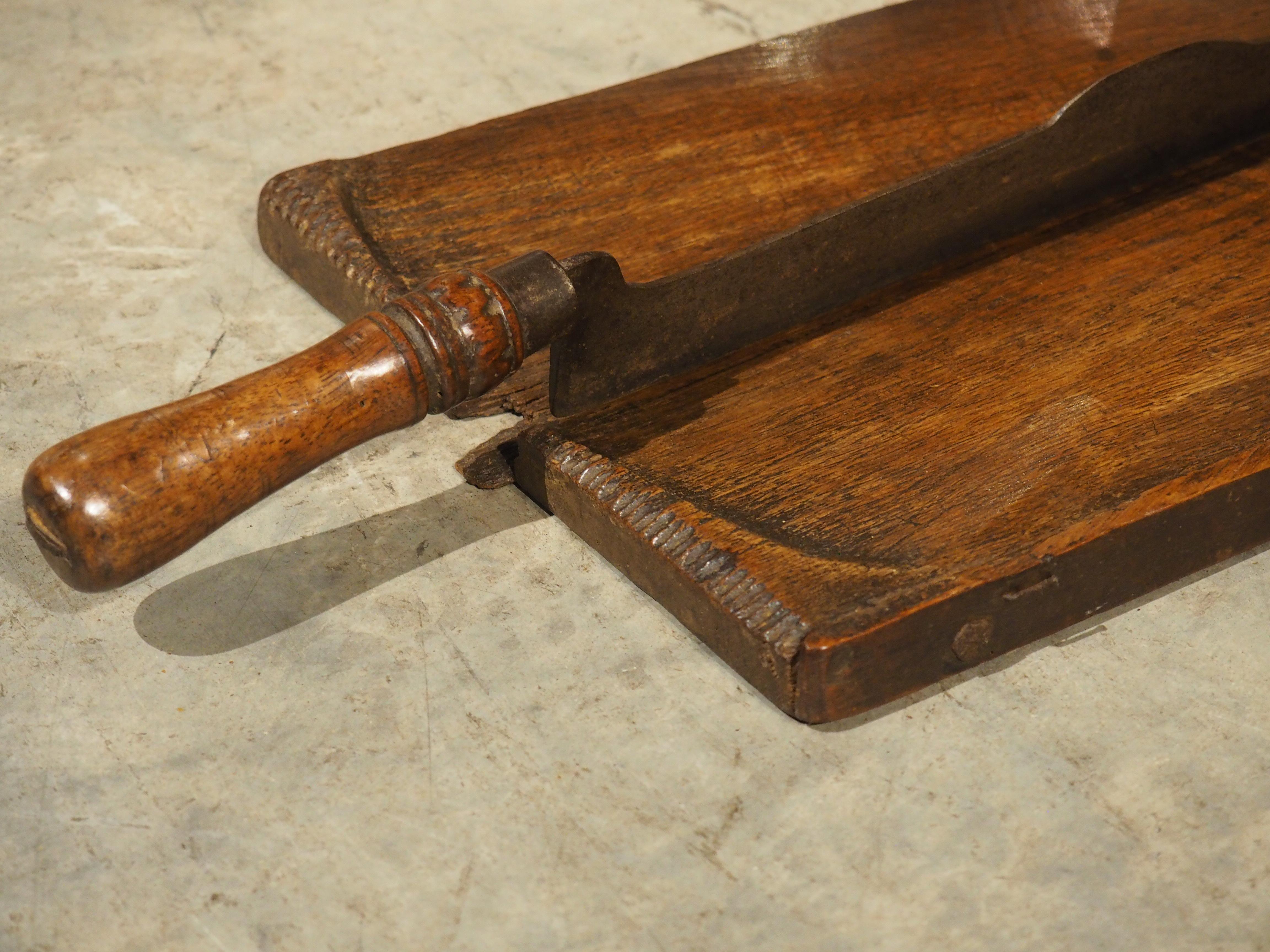 Antique French Planche à Pain Bread Cutting Board with Iron Blade, Dated 1801 6