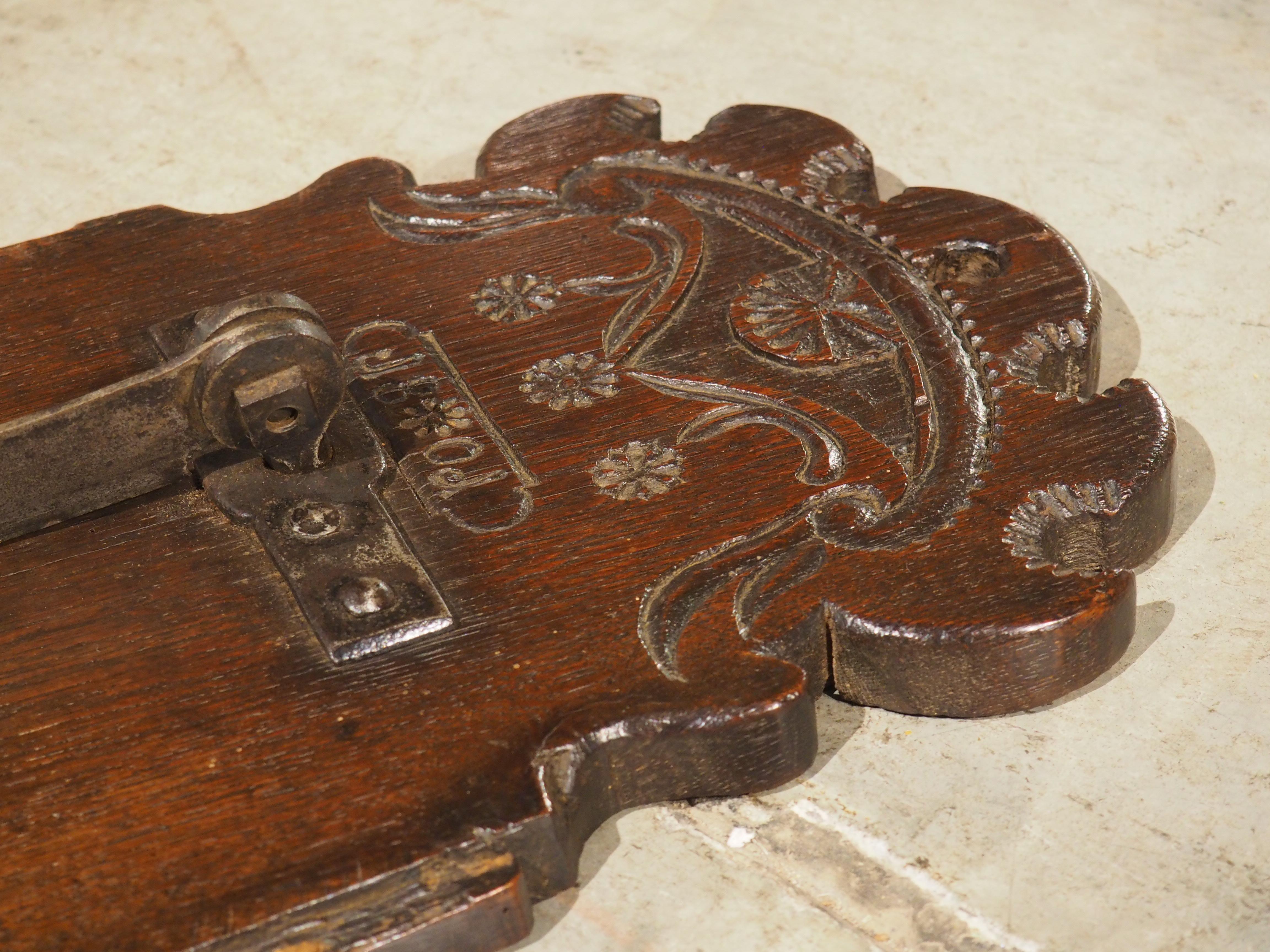 Antique French Planche à Pain Bread Cutting Board with Iron Blade, Dated 1801 7