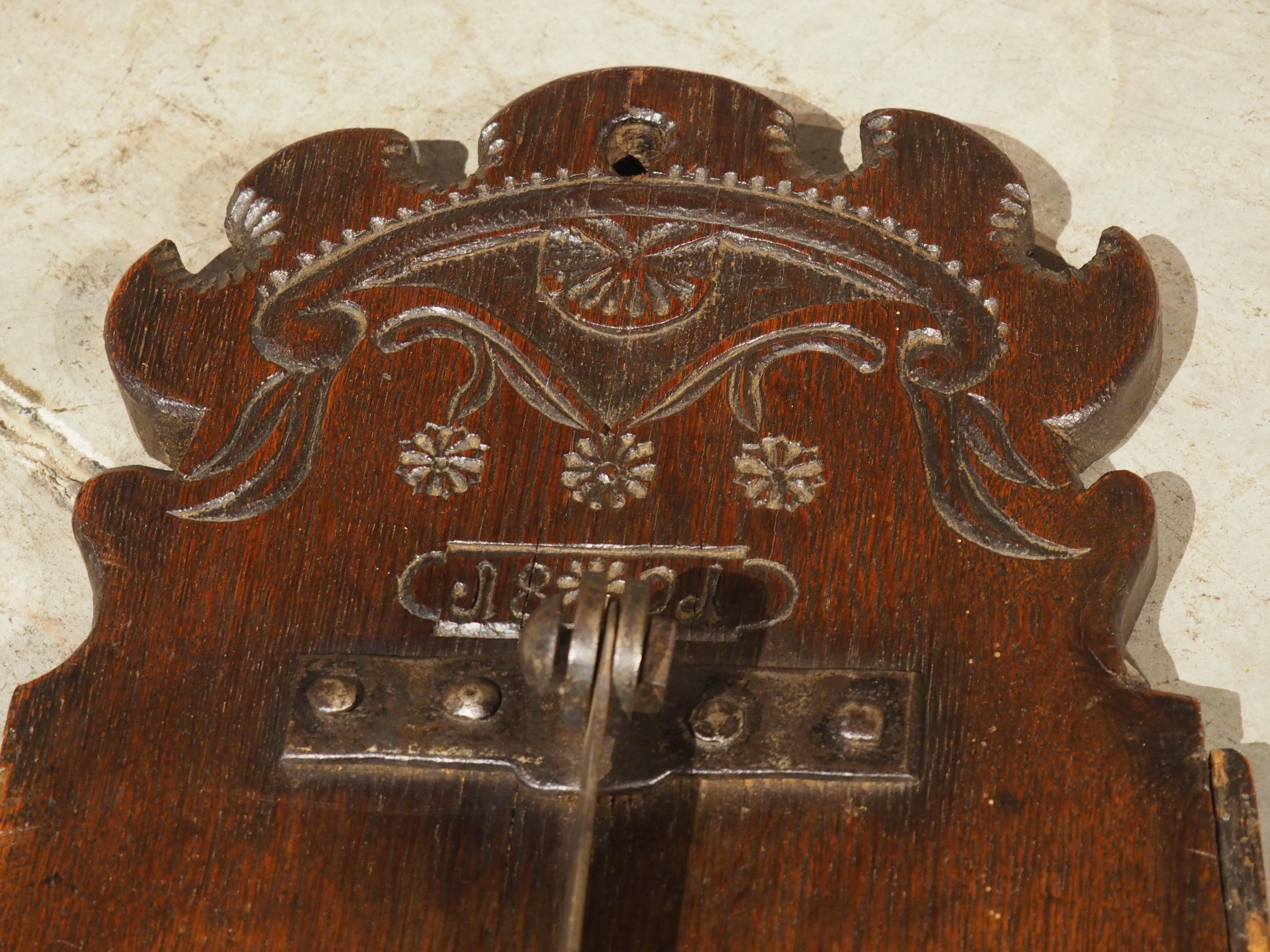 Antique French Planche à Pain Bread Cutting Board with Iron Blade, Dated 1801 8