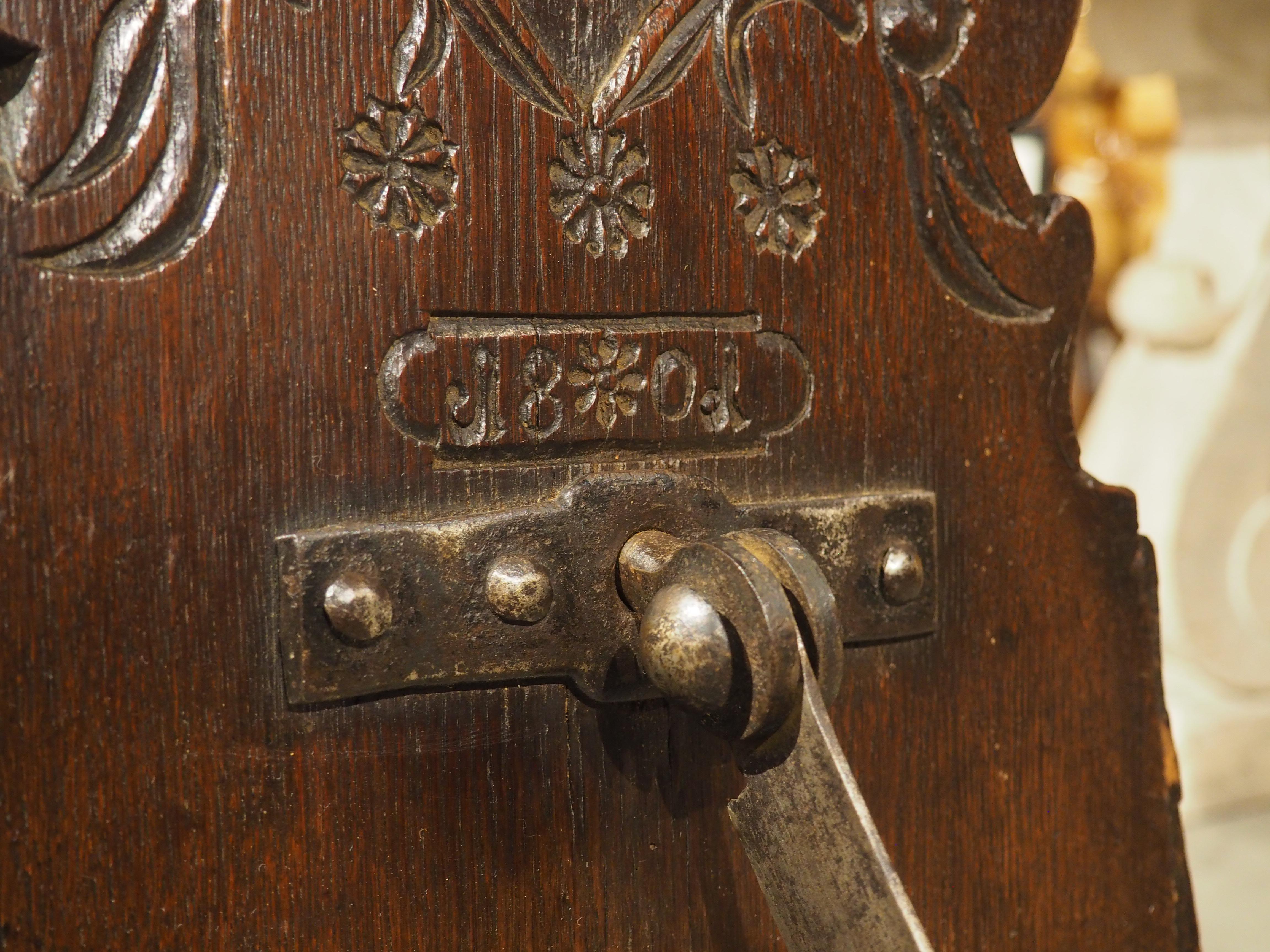 Early 19th Century Antique French Planche à Pain Bread Cutting Board with Iron Blade, Dated 1801