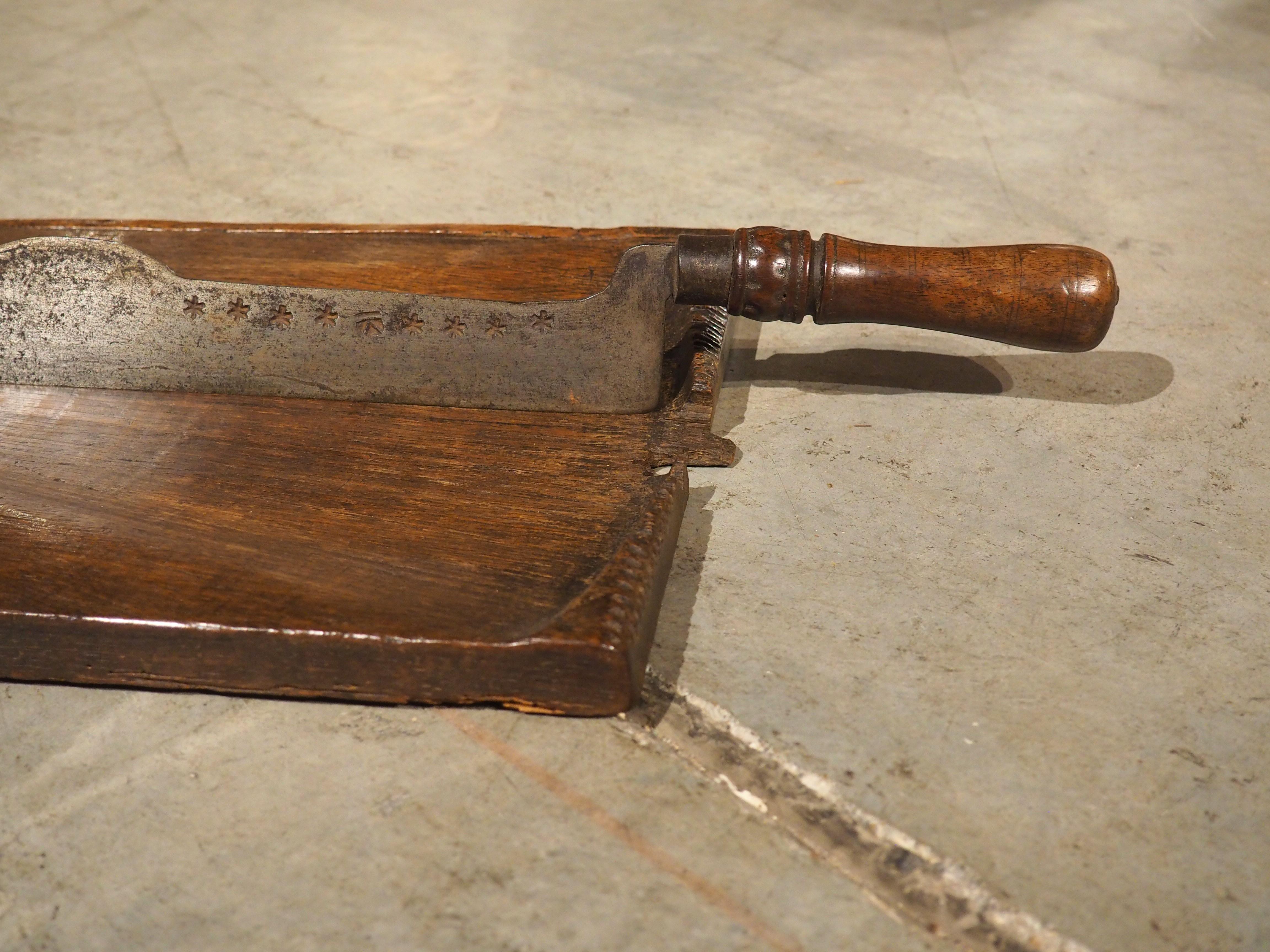 Metal Antique French Planche à Pain Bread Cutting Board with Iron Blade, Dated 1801