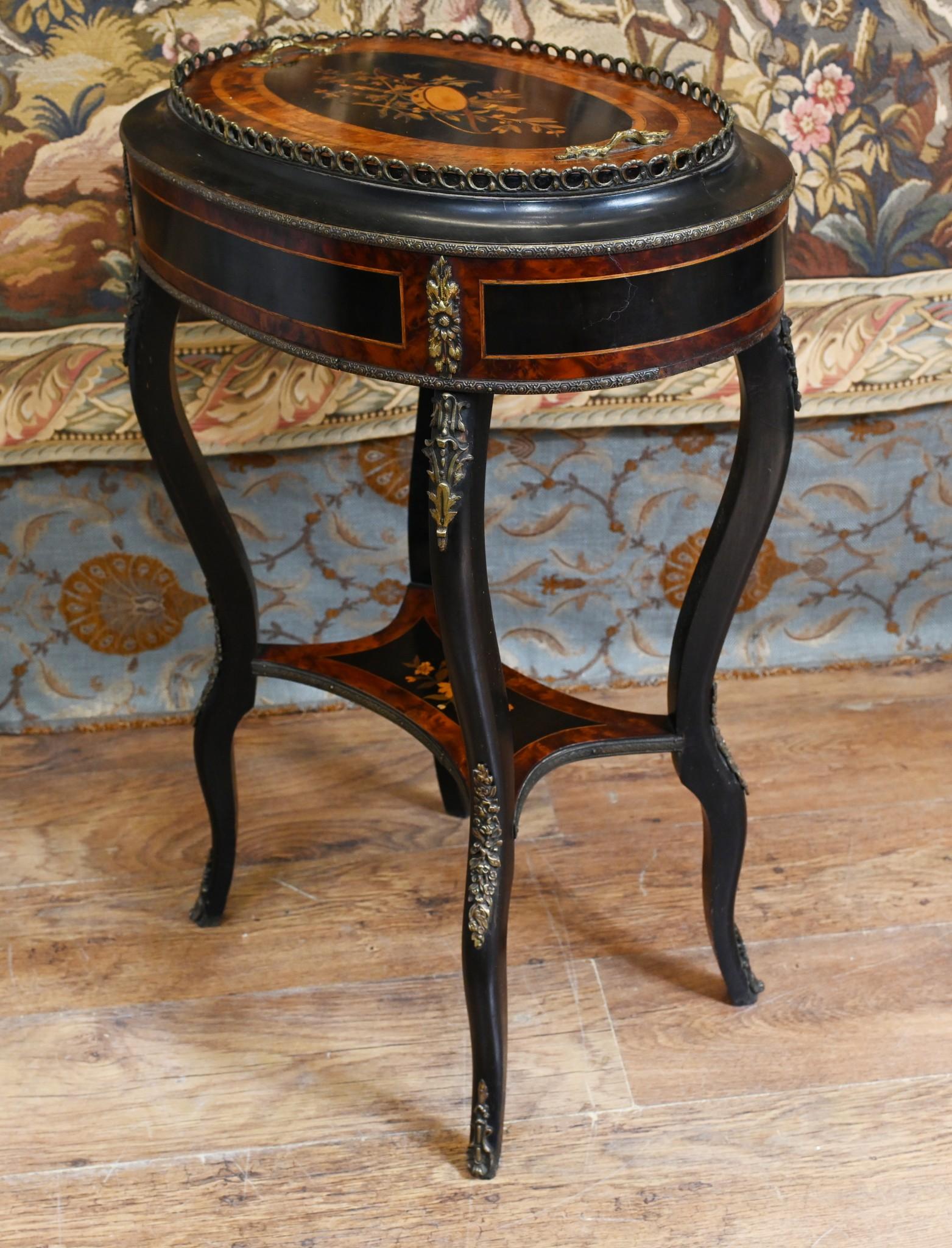 Wood Antique French Planter Side Table Aboyna Inlay Jardiniere For Sale