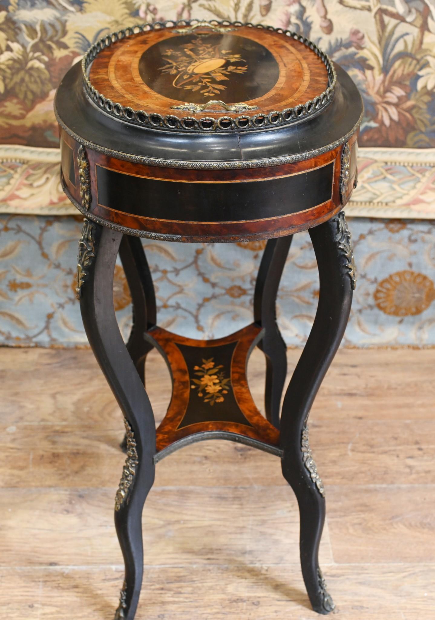 Antique French Planter Side Table Aboyna Inlay Jardiniere For Sale 2