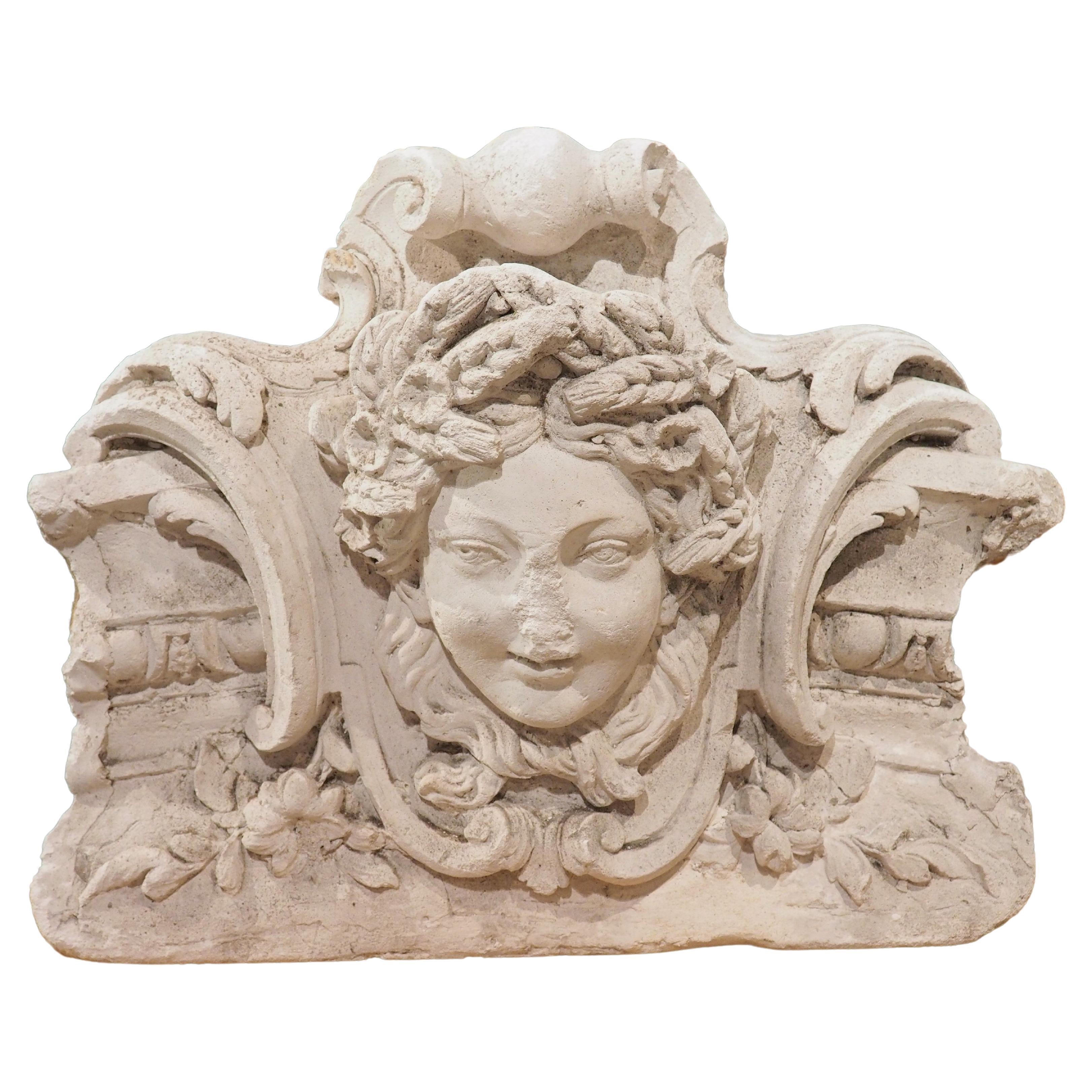 Antique French Plaster Architectural with Female Mascaron, Late 19th Century For Sale