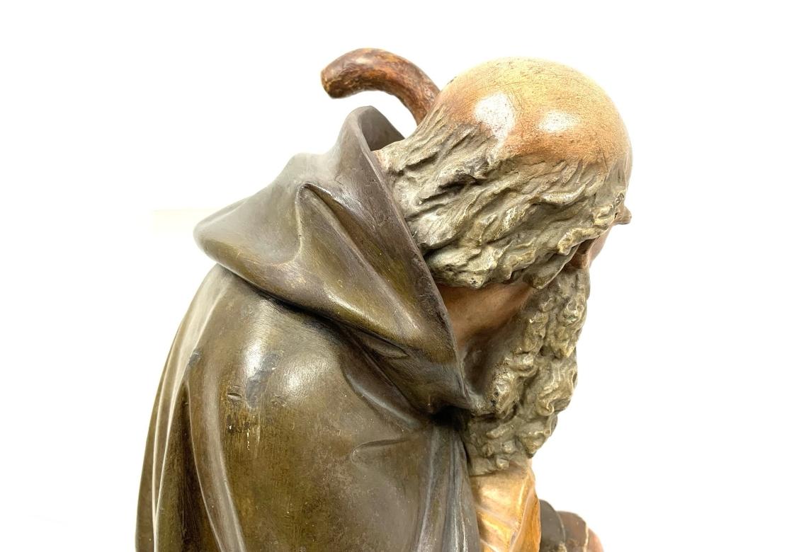 Antique French Figure en plâtre d'un berger avec des yeux en verre en vente 5