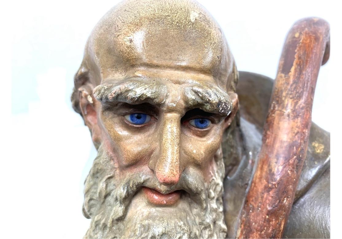 Antique French Figure en plâtre d'un berger avec des yeux en verre en vente 10