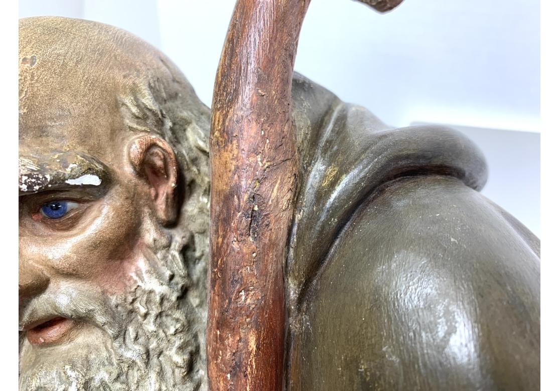 Antique French Figure en plâtre d'un berger avec des yeux en verre en vente 12