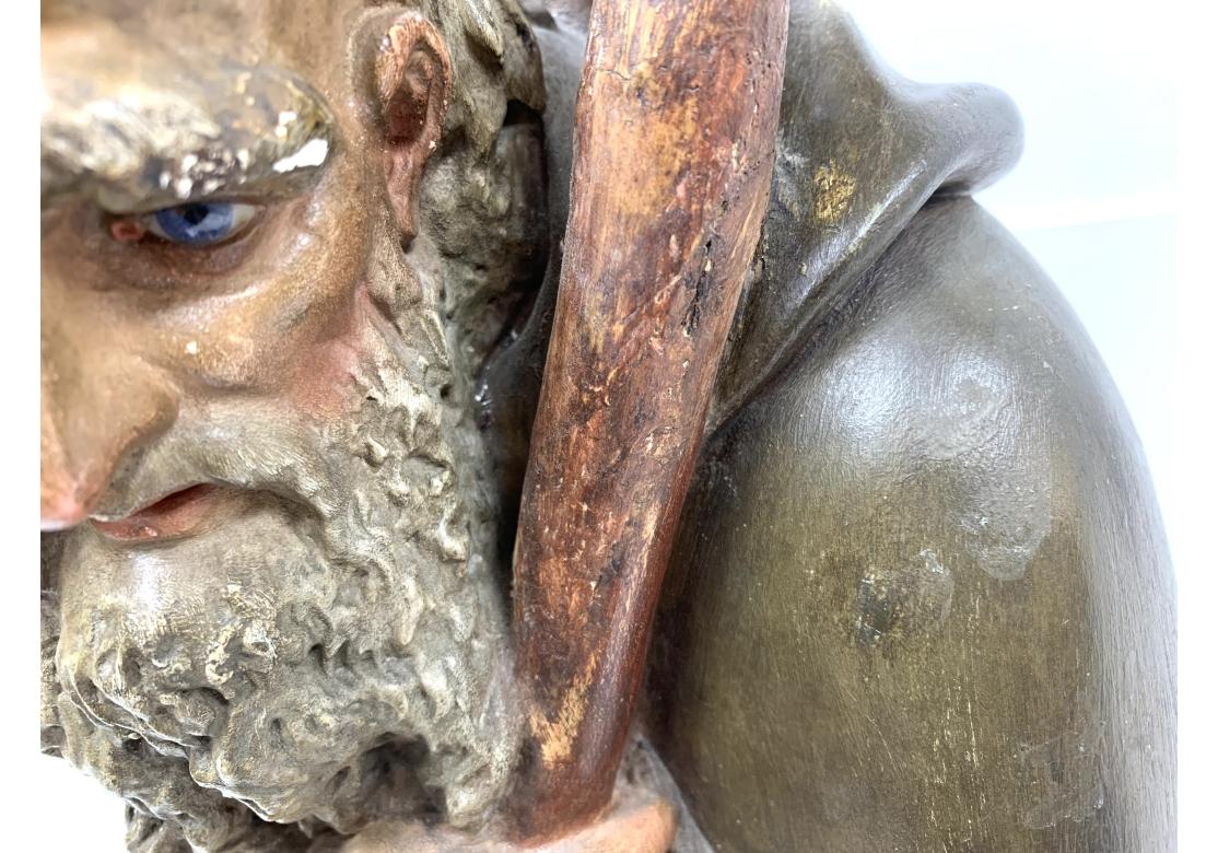 Peint à la main Antique French Figure en plâtre d'un berger avec des yeux en verre en vente