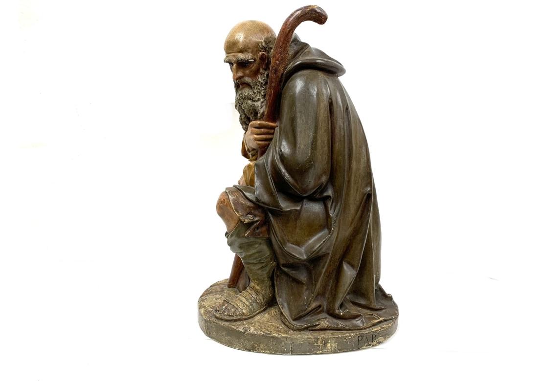Antique French Figure en plâtre d'un berger avec des yeux en verre Abîmé - En vente à Bridgeport, CT