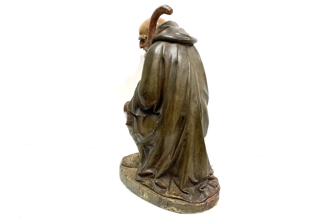 Antique French Figure en plâtre d'un berger avec des yeux en verre en vente 1