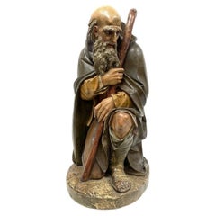 Antique French Plaster Figure Of A Shepherd With Glass Eyes