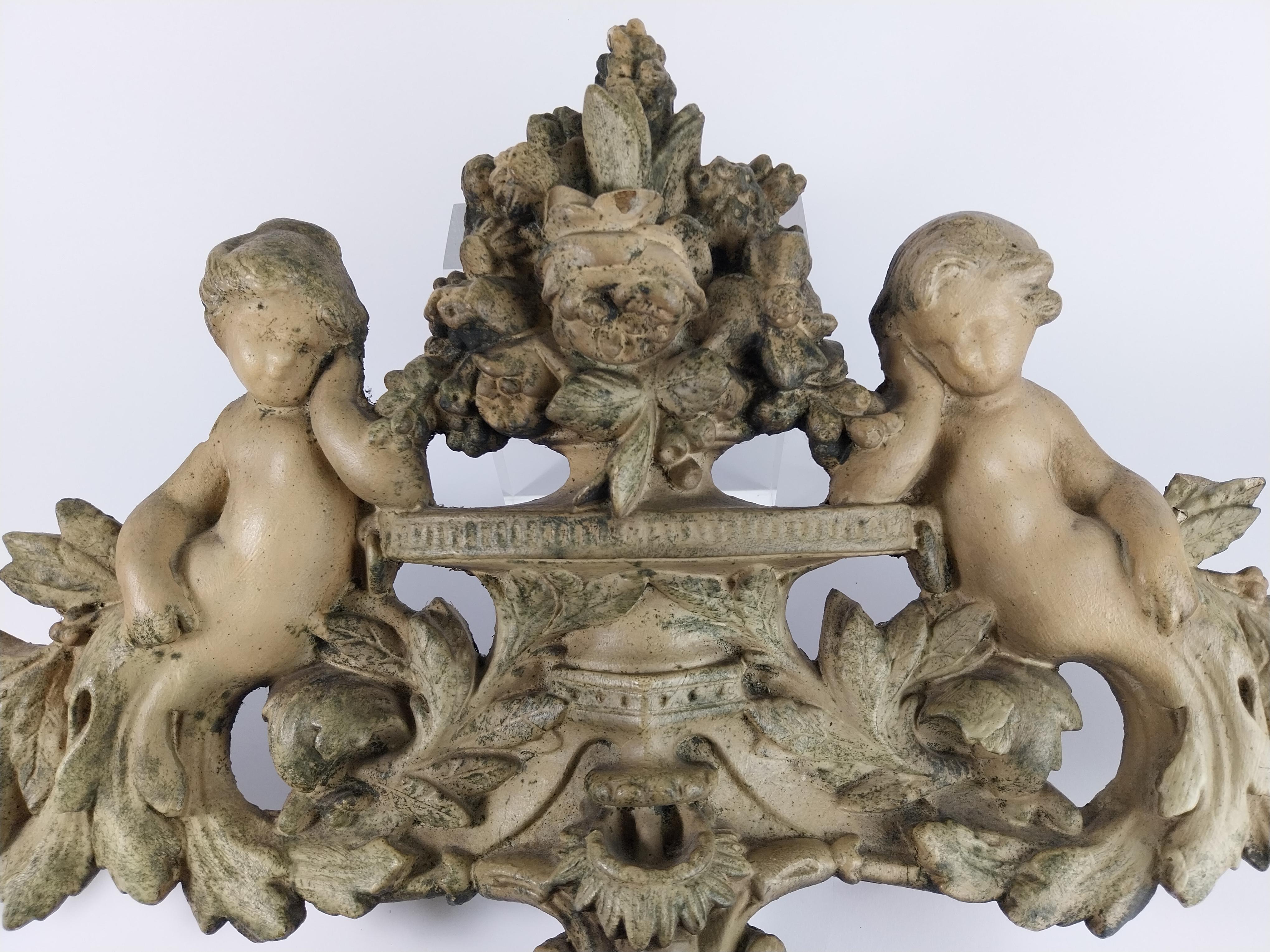 Louis XV Antique french plaster top ornament with 2 putti For Sale