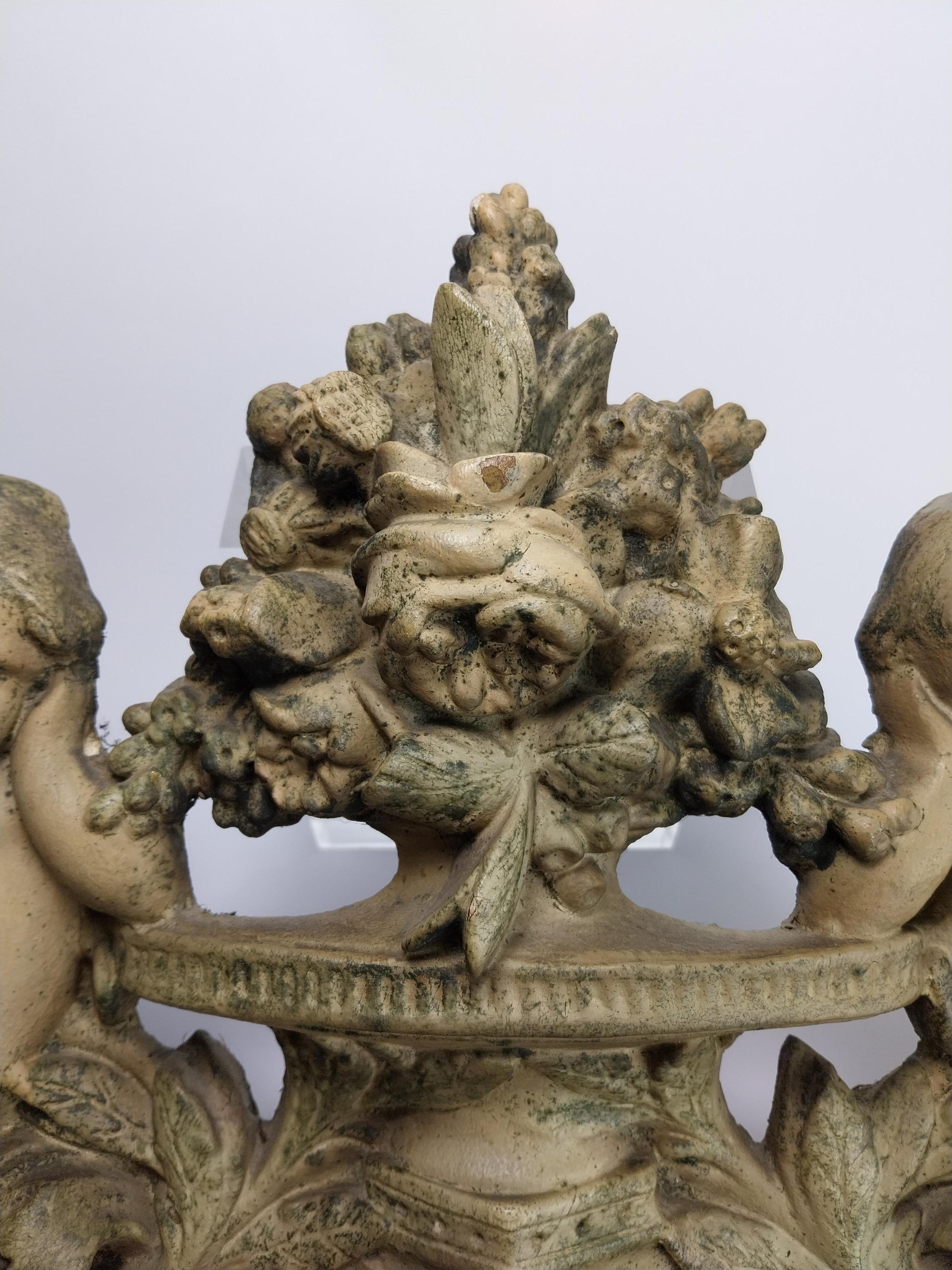 French Antique french plaster top ornament with 2 putti For Sale