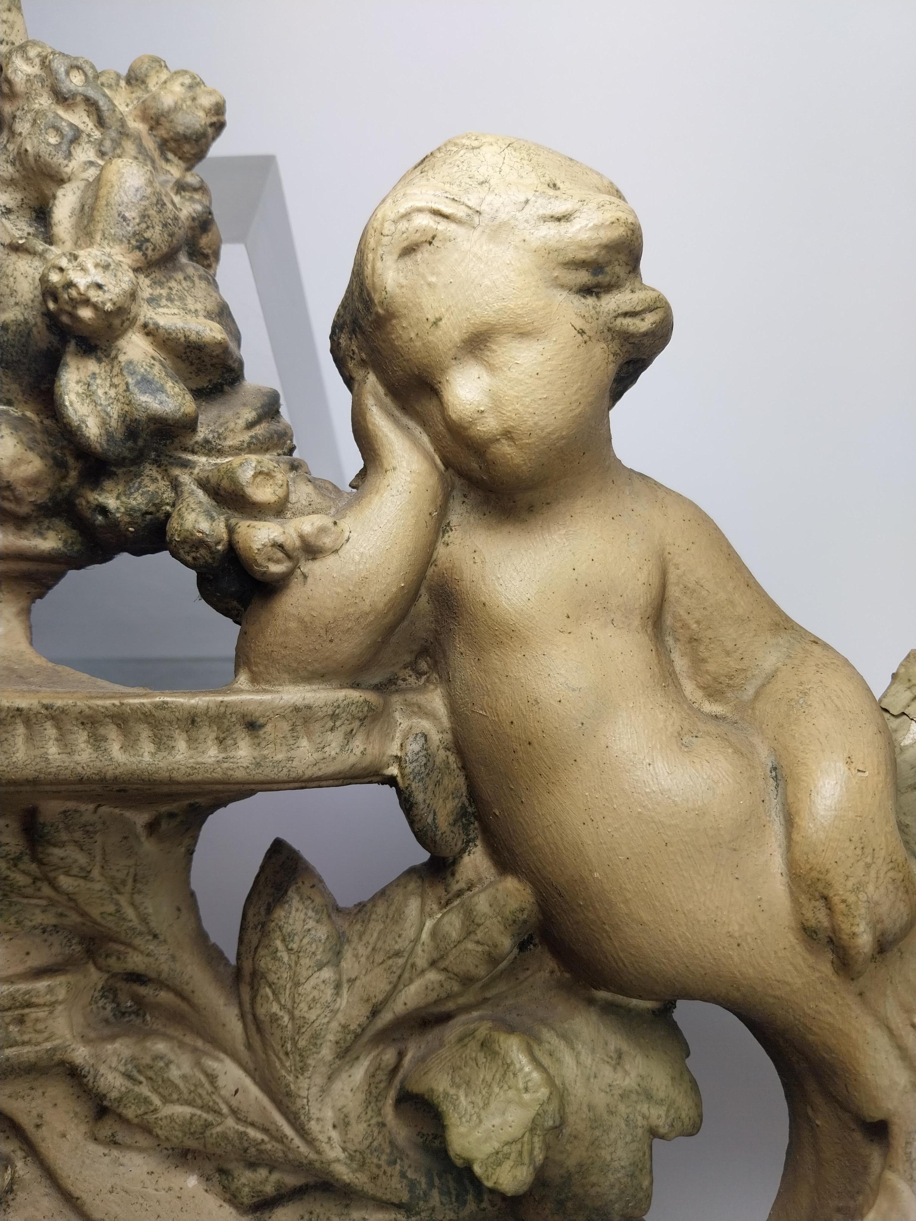 Metal Antique french plaster top ornament with 2 putti For Sale