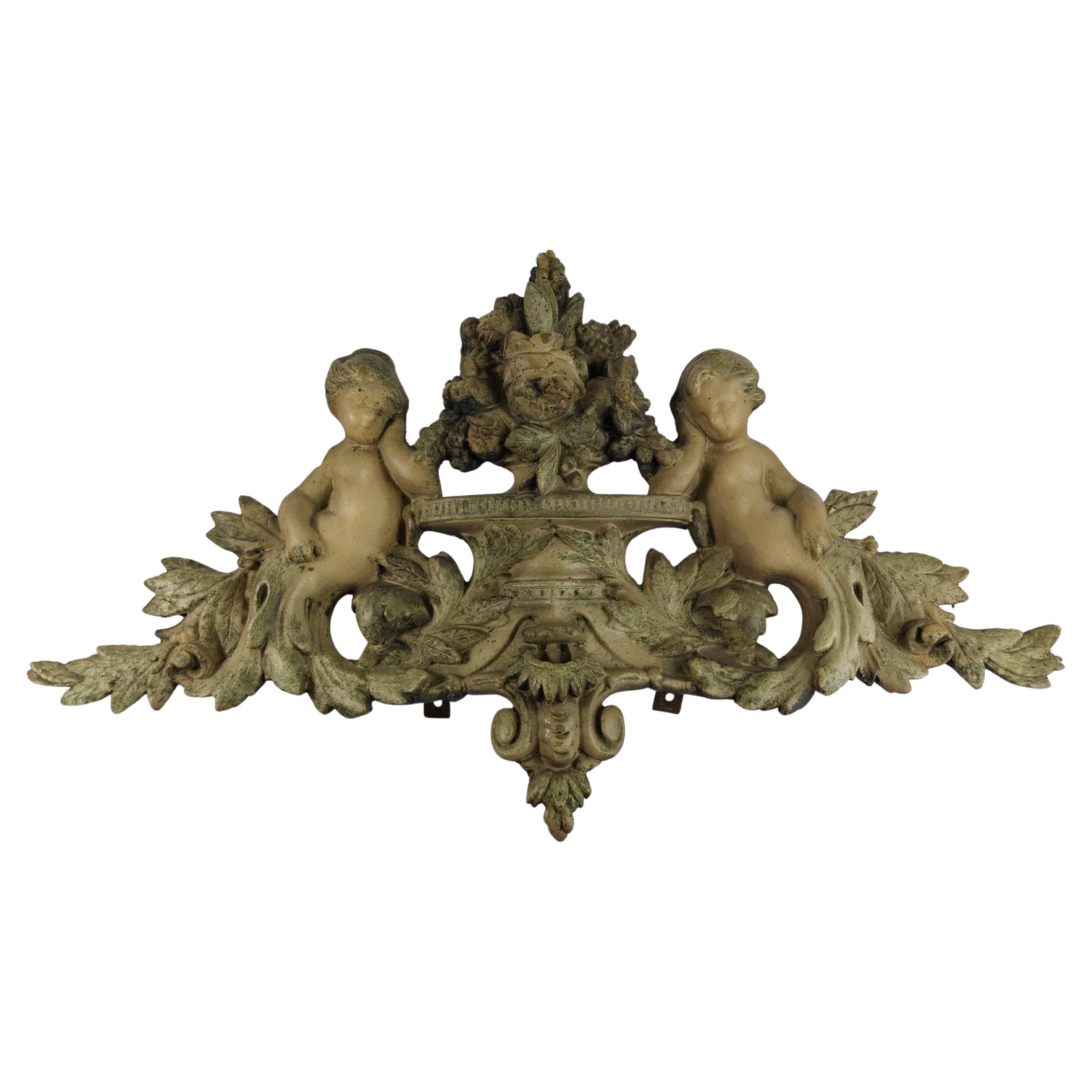 Antique french plaster top ornament with 2 putti For Sale