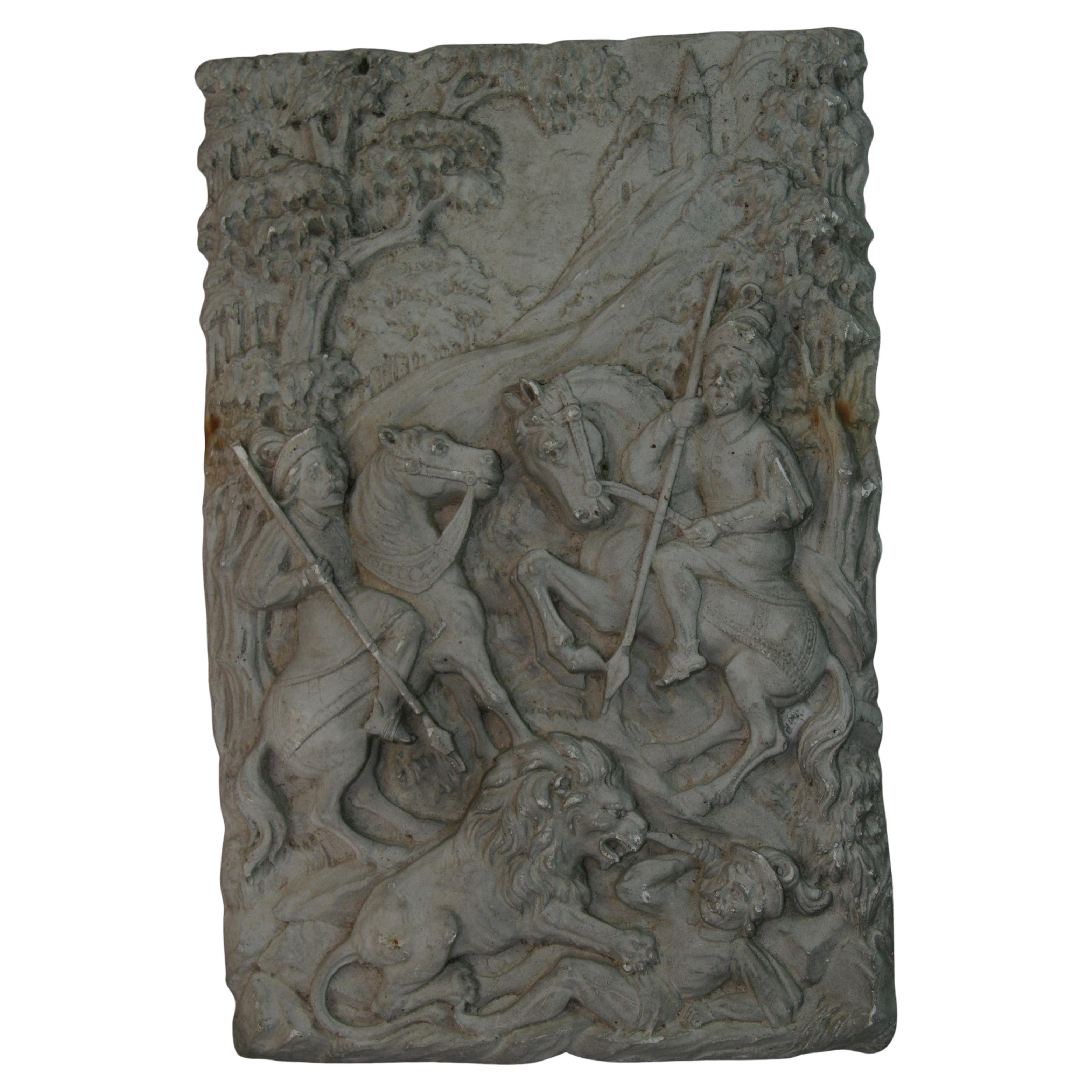 1859 Antique French Plaster wall relief depicting slaying of the lion