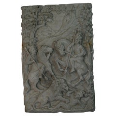 Antique French Gips-Wand-Skulptur/Relief "Der Löwentöter"