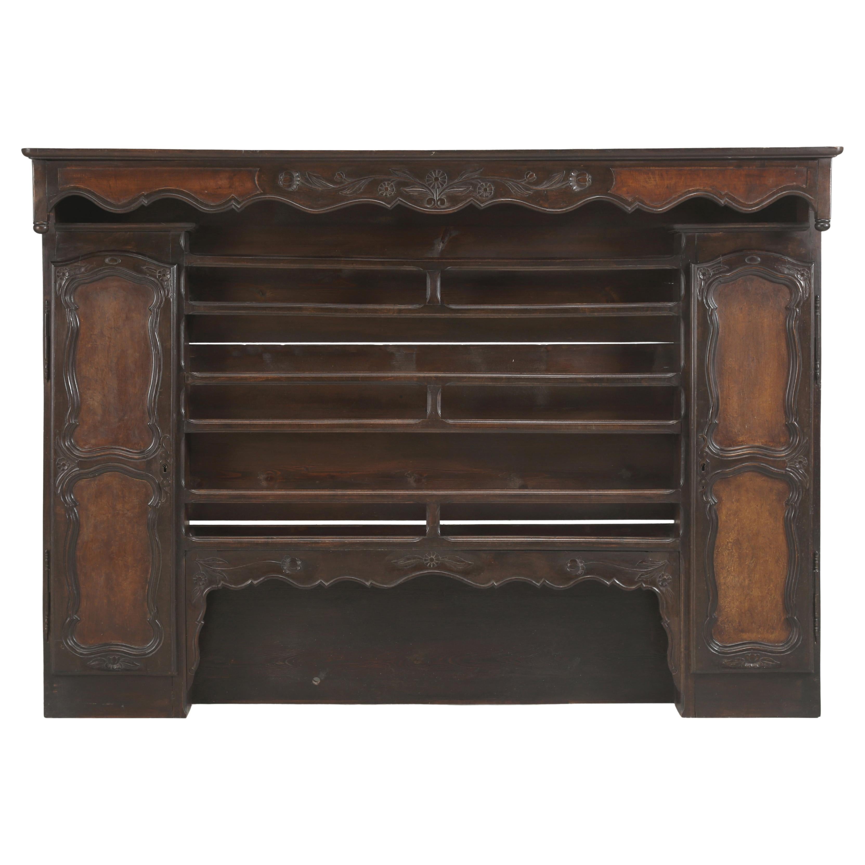 Antique French Plate Rack c1700
s Hand-Carved with Pair of Storage Compartments For Sale