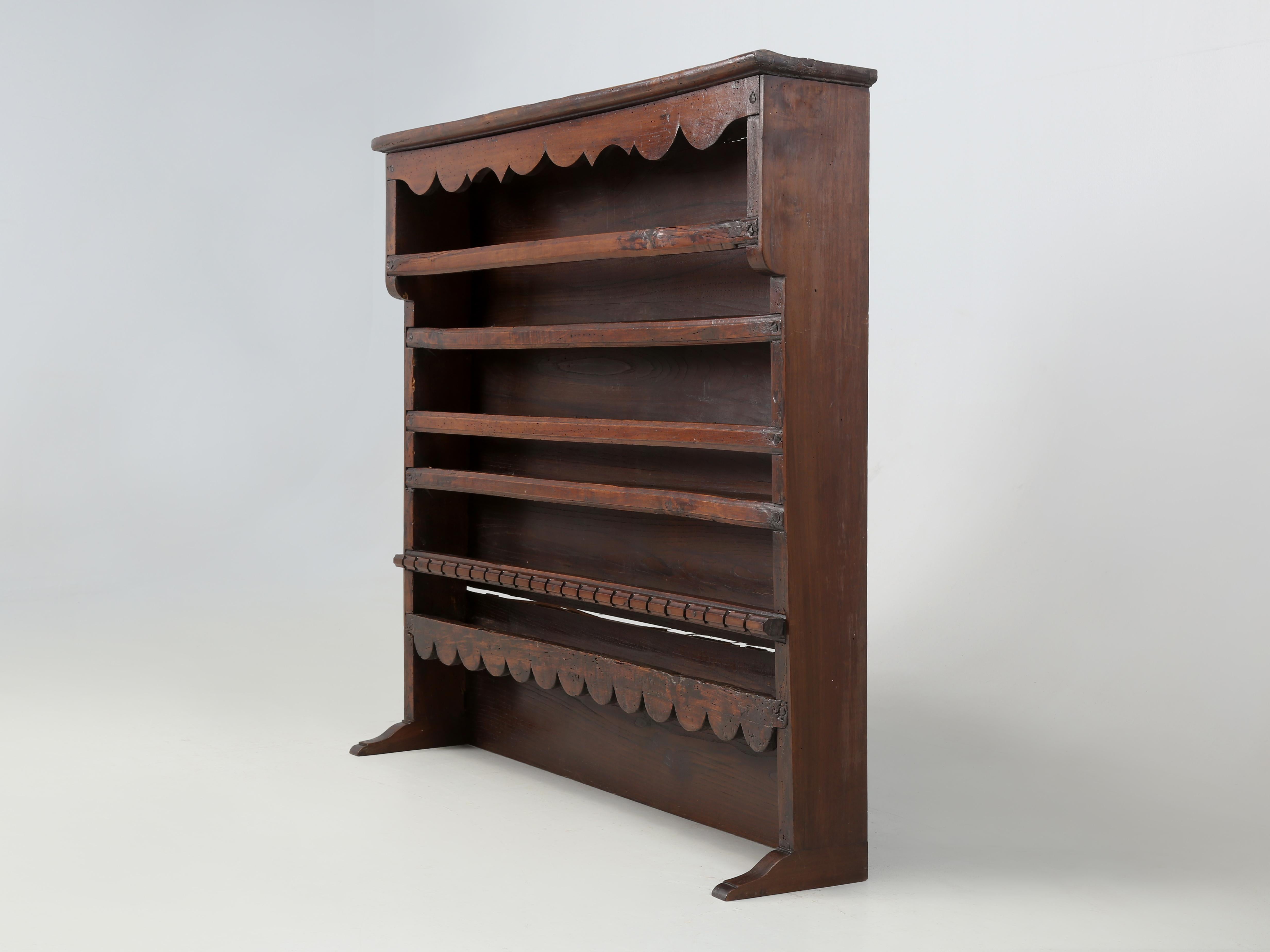 Antique French Plate Rack that can be wall mounted or placed on top of a buffet. The aged 250-year old cherry has an incredible patina that is  virtually impossible to duplicate. In France buffets that had plate racks sitting on them or mounted to