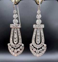 Antique French Platinum, Edwardian era Diamond Drop Earrings