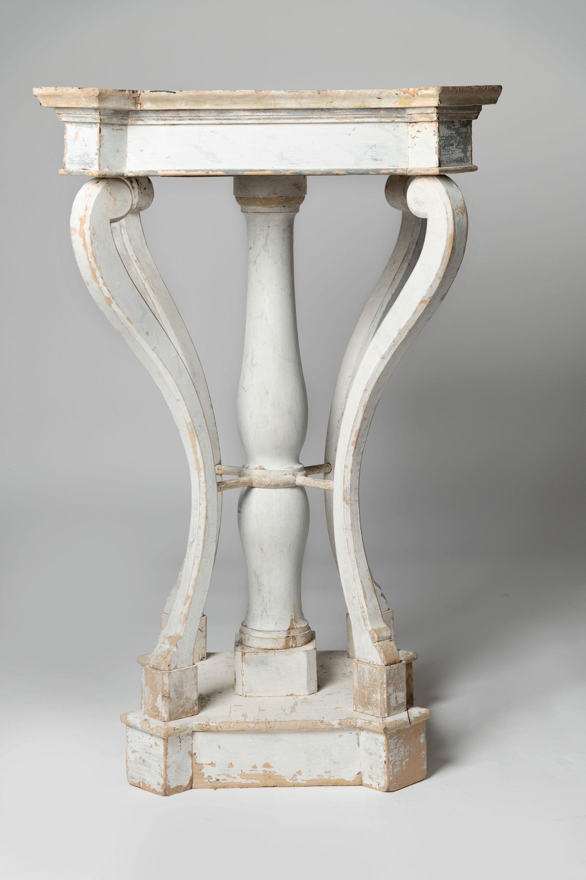 Unusual 19th Century French table – plinth, original paint, strong and sound, a good size top to display a statue, big lamp etc, 18.75 inches x 18.75 inches on the top.
The 16th Century carved stone statue is available for sale separately on the