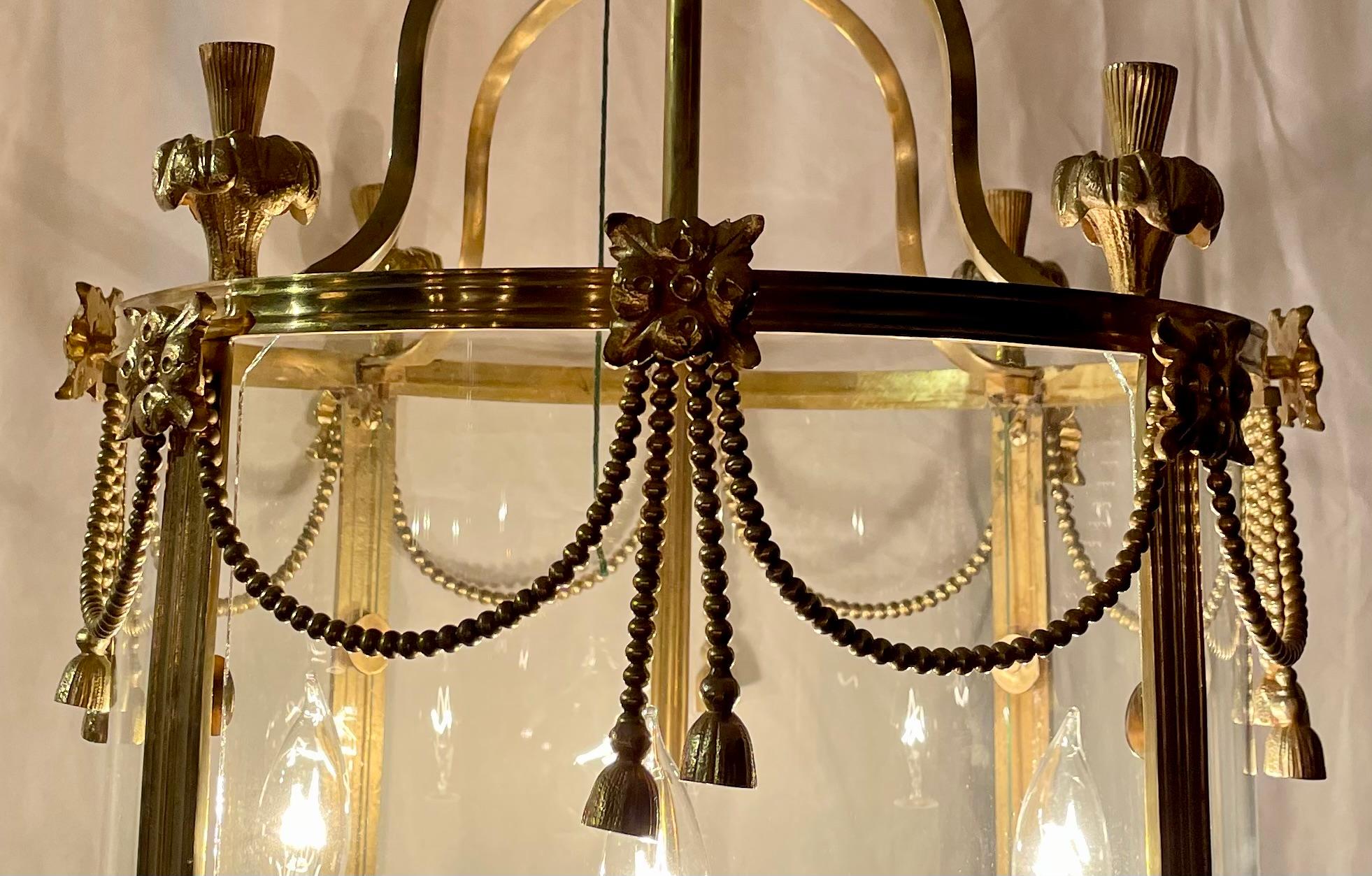 Antiguo Farol Francés de Latón Pulido y Cristal Curvado, Circa 1920-1930. en venta 2