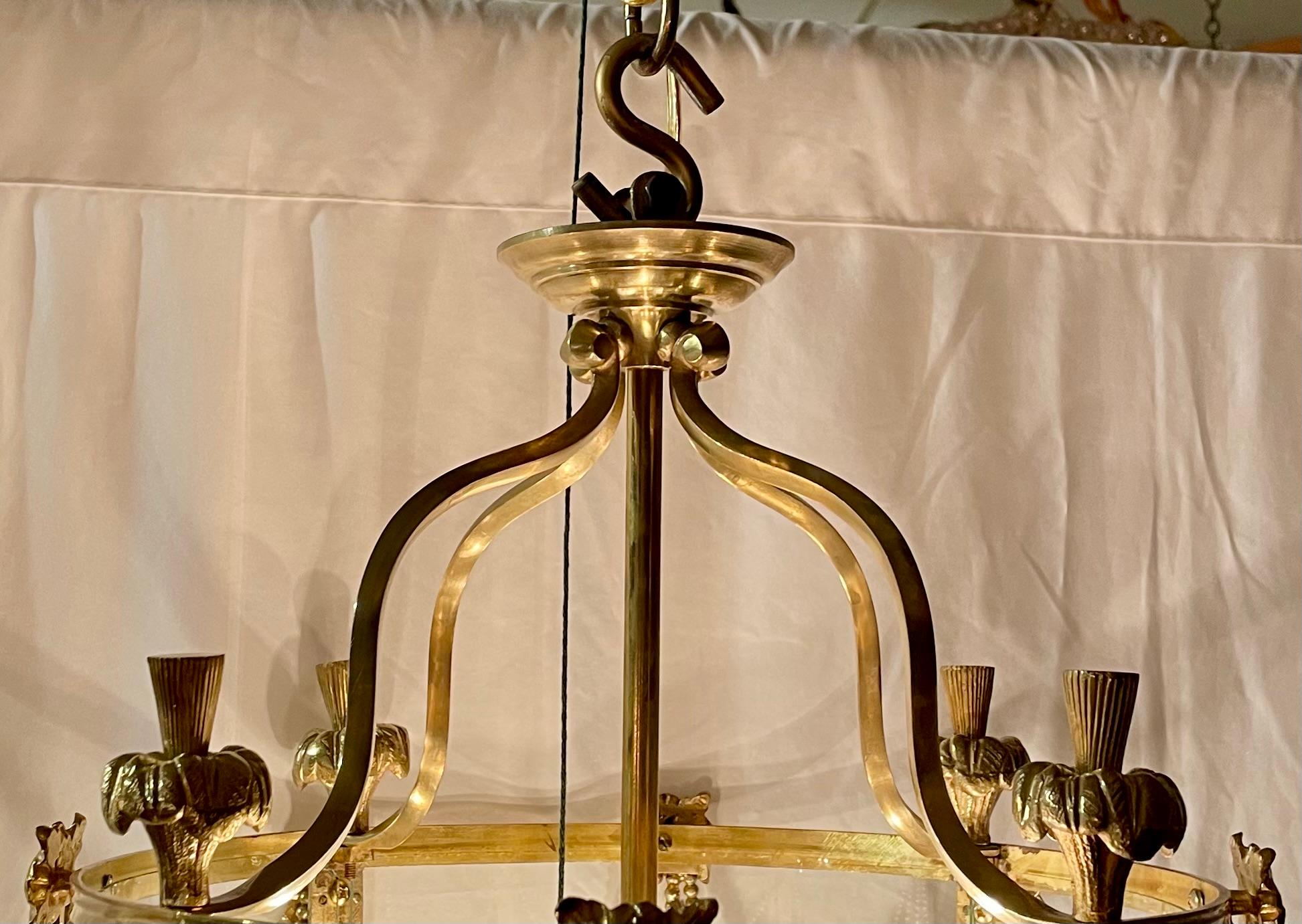 Antiguo Farol Francés de Latón Pulido y Cristal Curvado, Circa 1920-1930. en venta 3